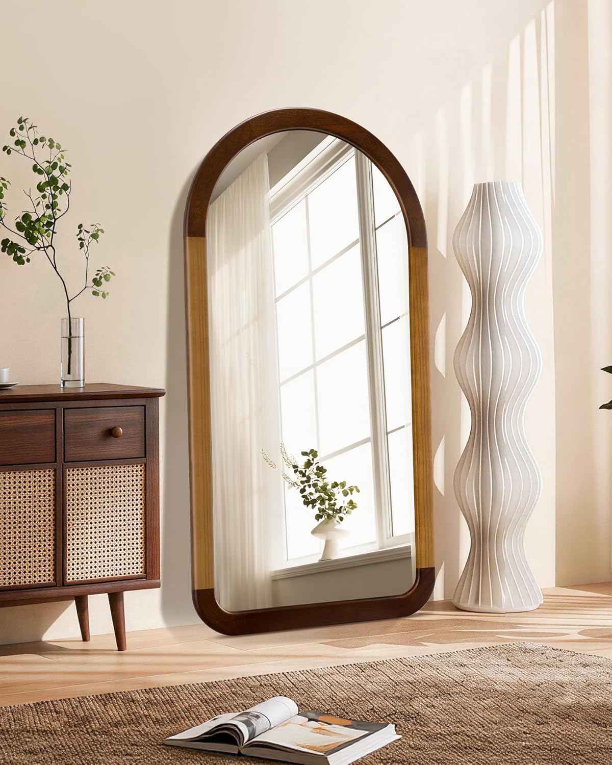Round Farmhouse Brown Wall Mirror — 30" — 47"L x 24"W
