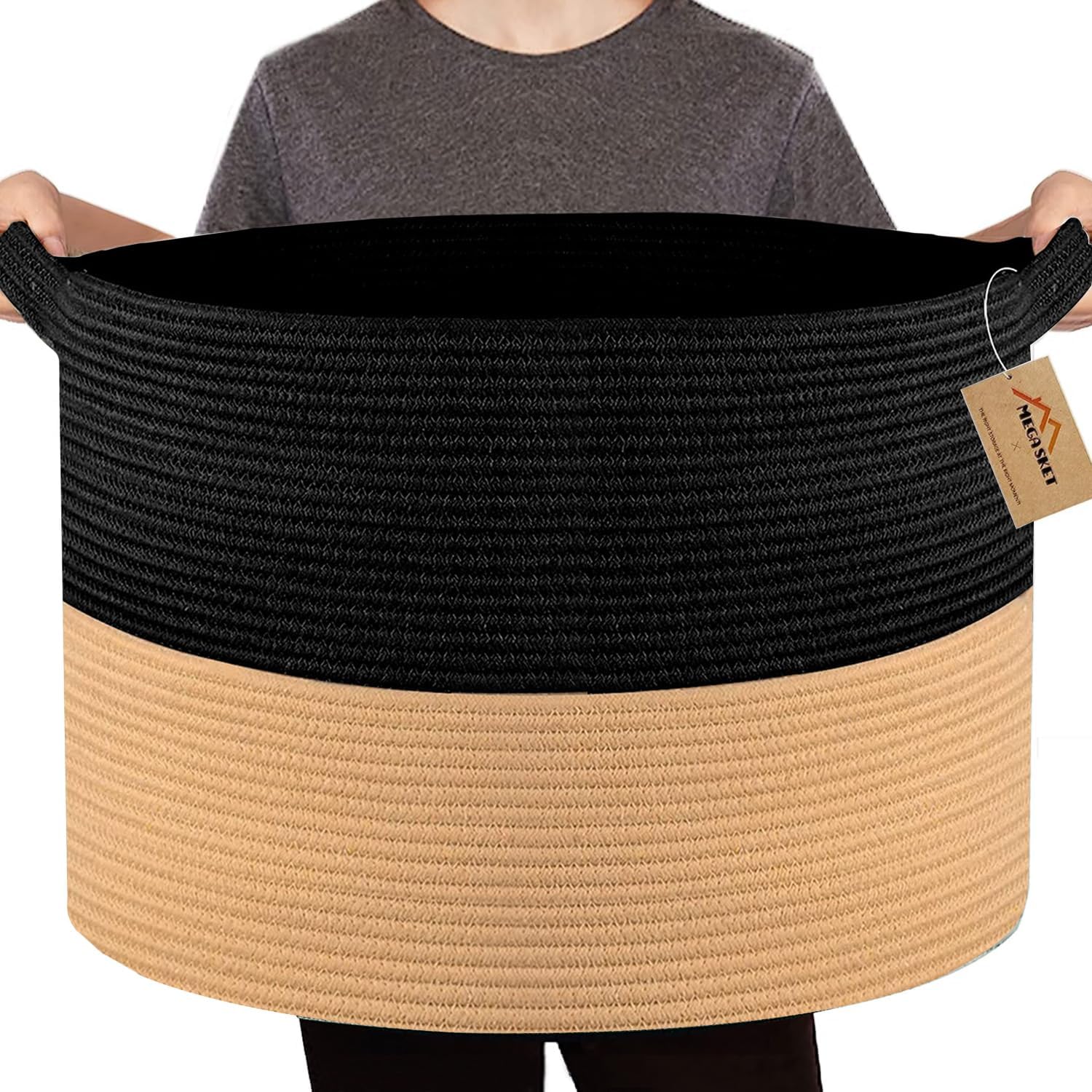 Boho Black Throw Pillow — 22" — Black & Camel