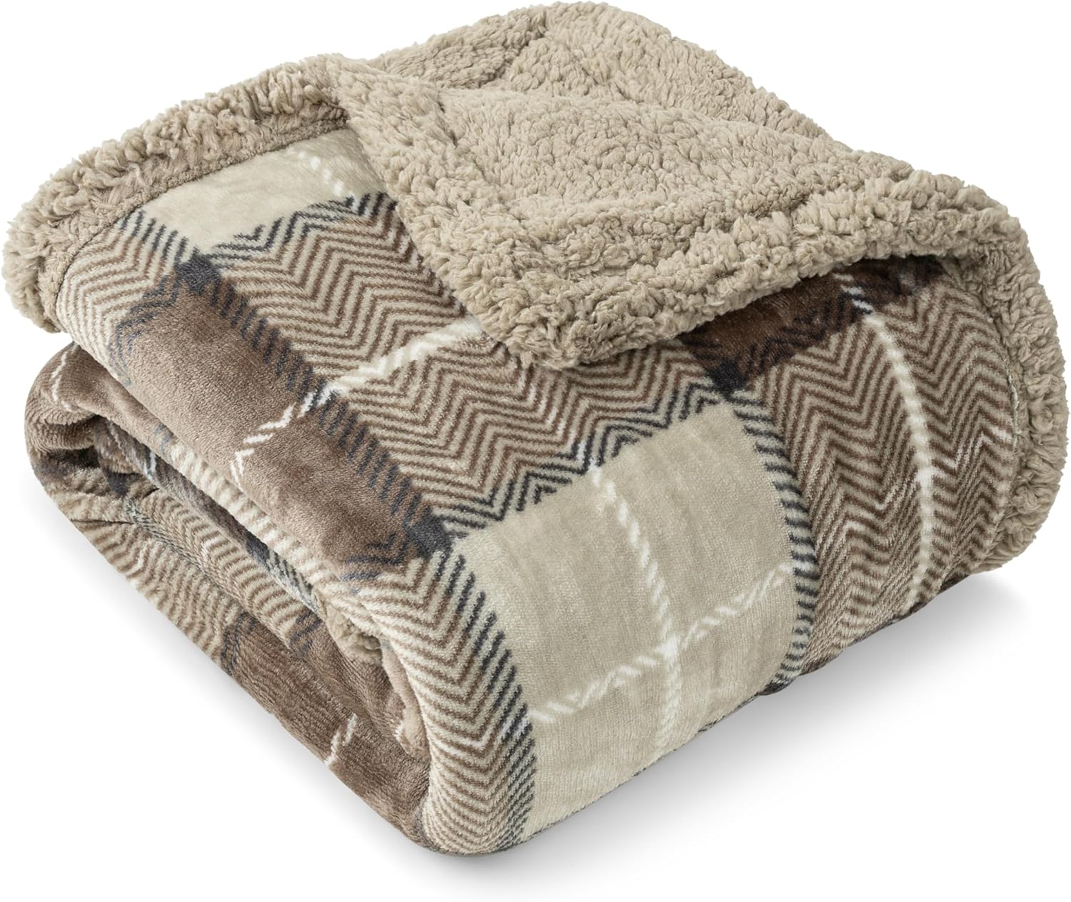 Beige Throw Pillow — 60" — Plaid Taupe
