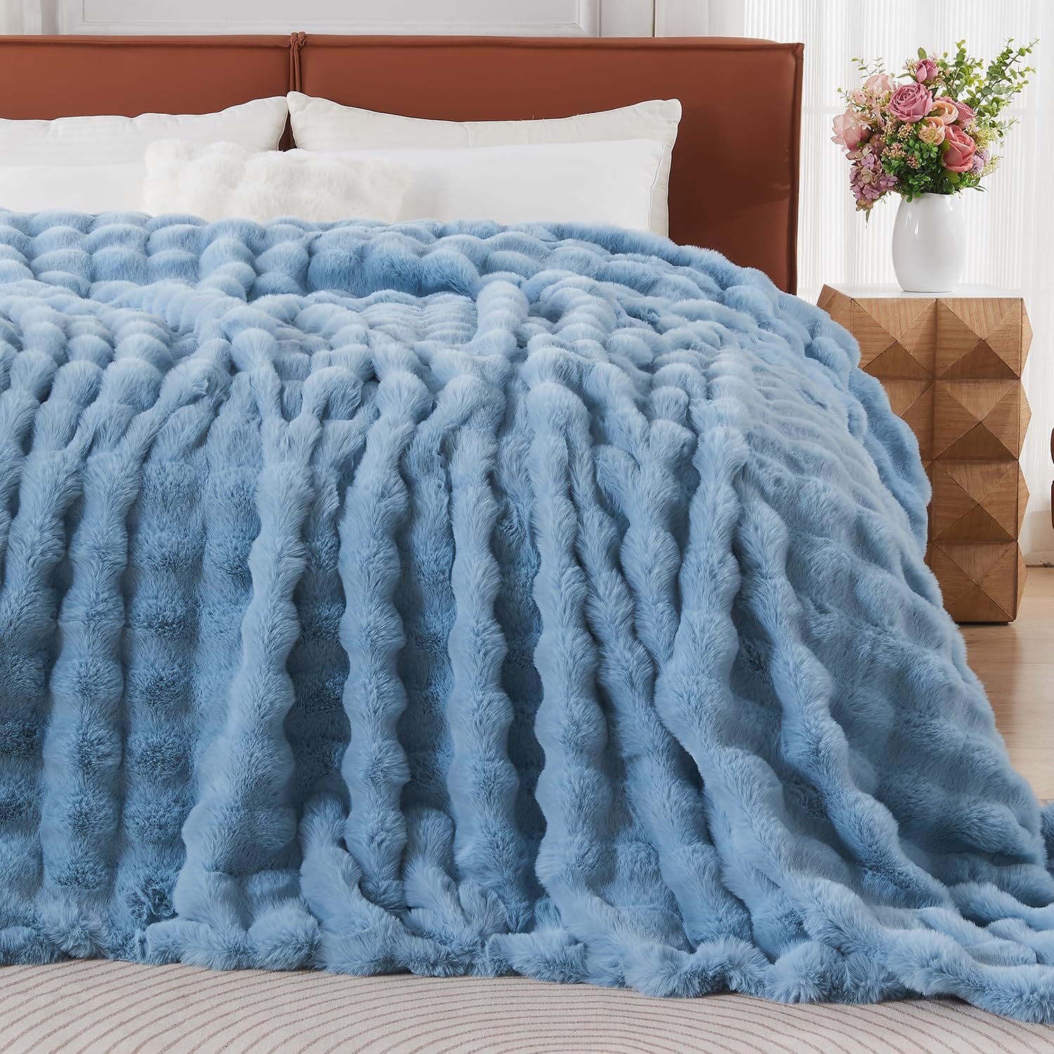 Luxe Beige Throw Pillow — 90" — Sky Blue