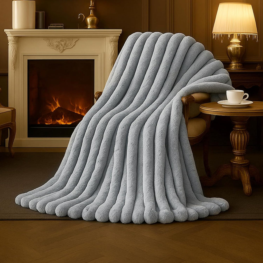 Beige Throw Pillow — 55" — Striped Light Gray