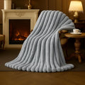 Beige Throw Pillow — 55" — Striped Light Gray