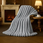Beige Throw Pillow — 55" — Striped Light Gray