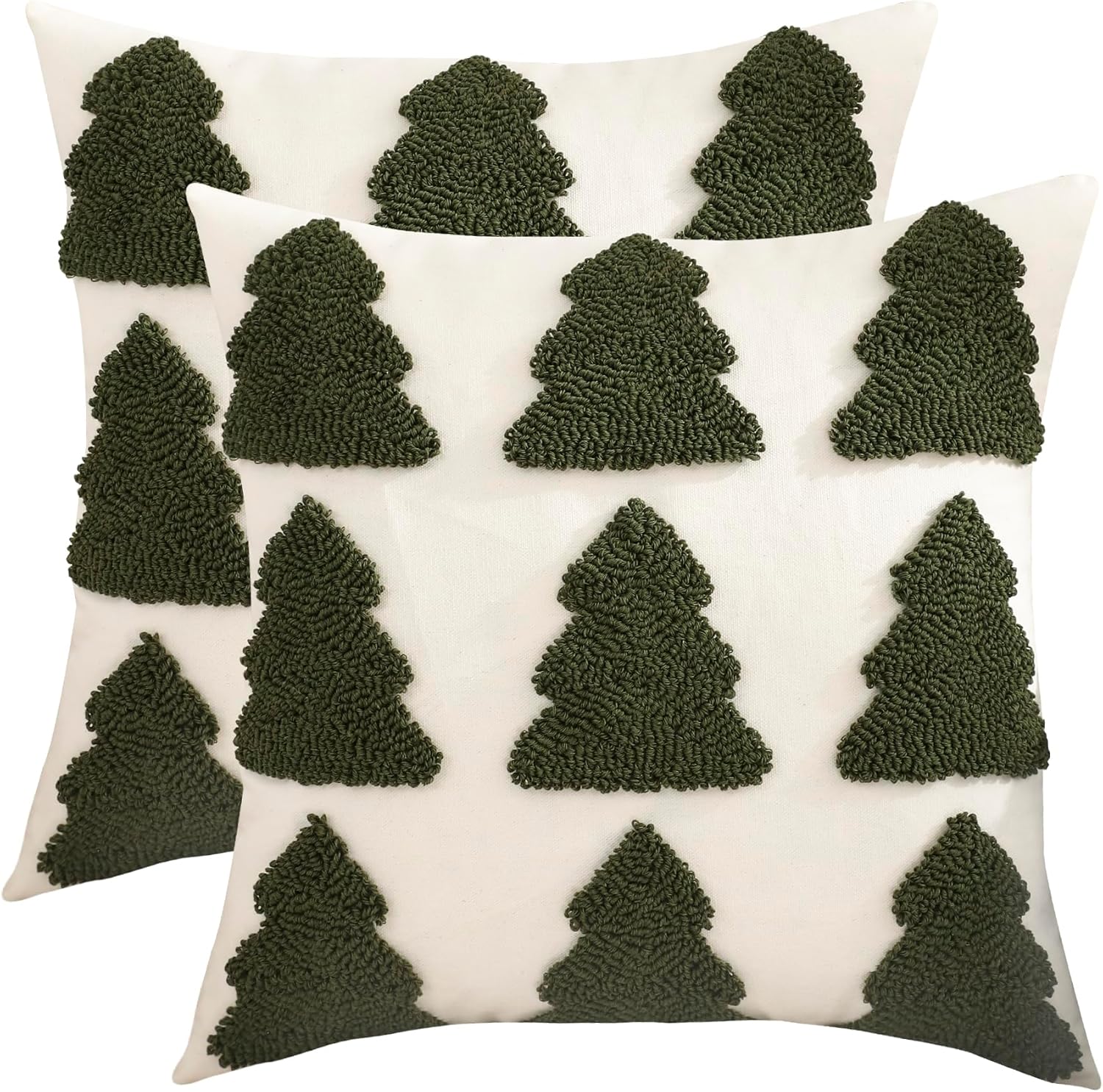 Tufted Beige Throw Pillow Cover — 18" — Christmas Tree
