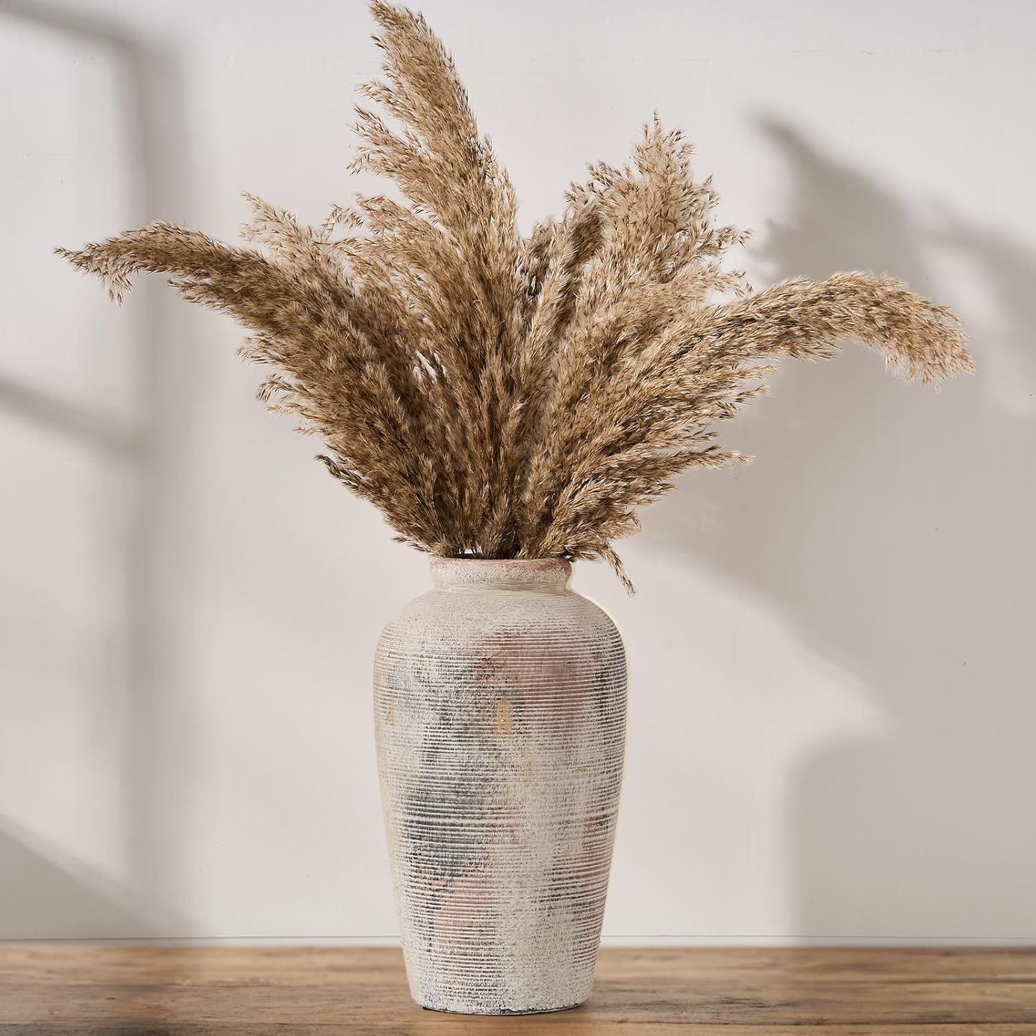 Vintage Farmhouse Beige Vase — 14.4" — Fired Terra Clay-11"