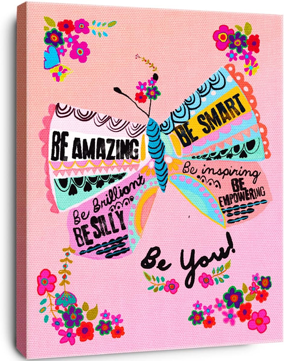 Framed Pink Wall Decor — Be Amazing Be You Pink Butterfly