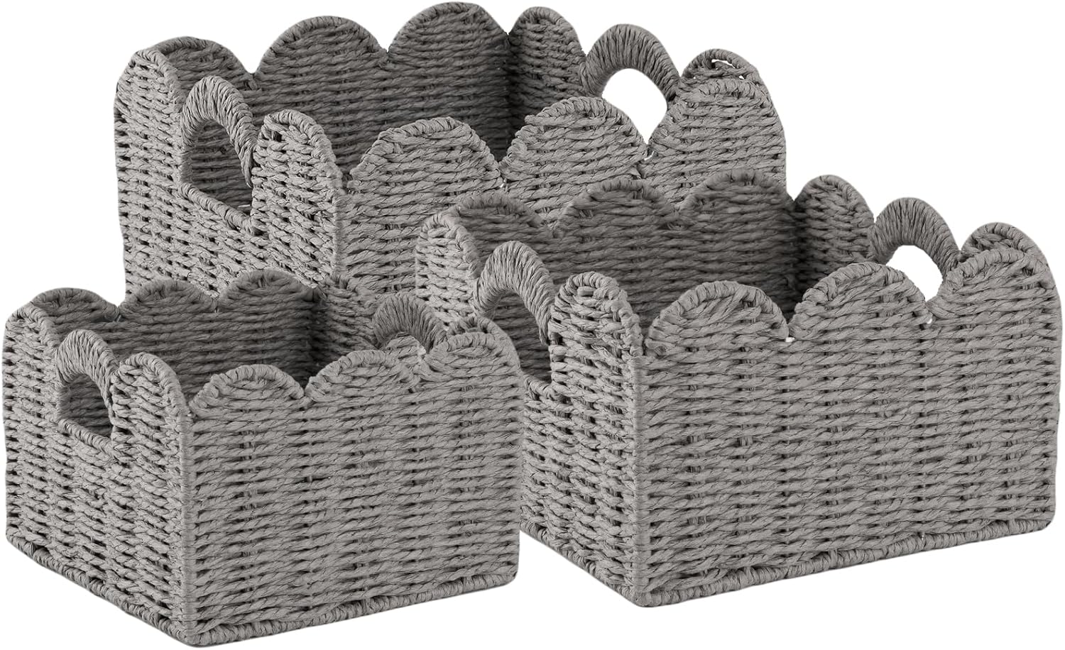 Hand-Woven Boho Brown Storage Basket — Set of 3 — Grey