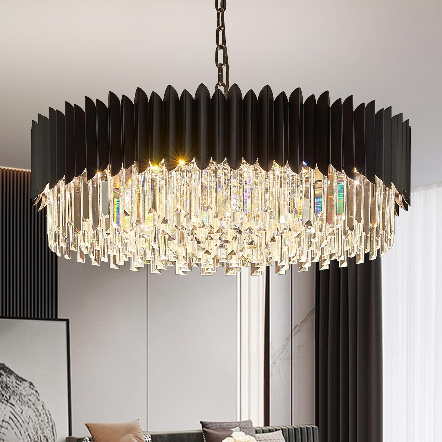 Round Luxe Black Chandelier — 24" — Black