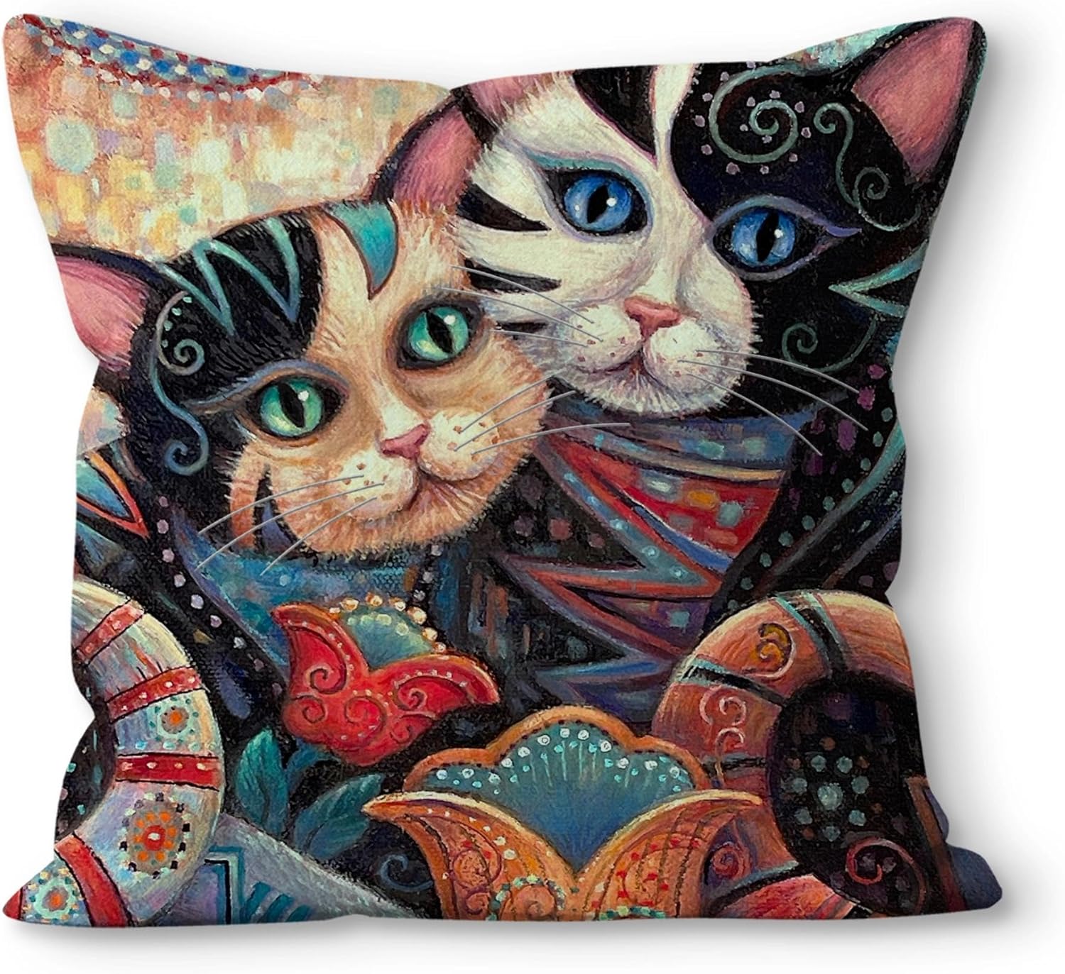 Boho Fabric Throw Pillow Cover — 18" — Cat-4