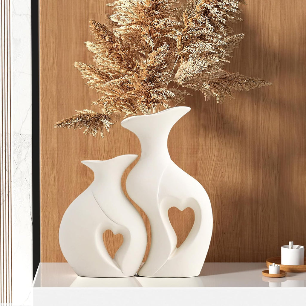 Boho Beige Flower Vase — Set of 2 — Standard White