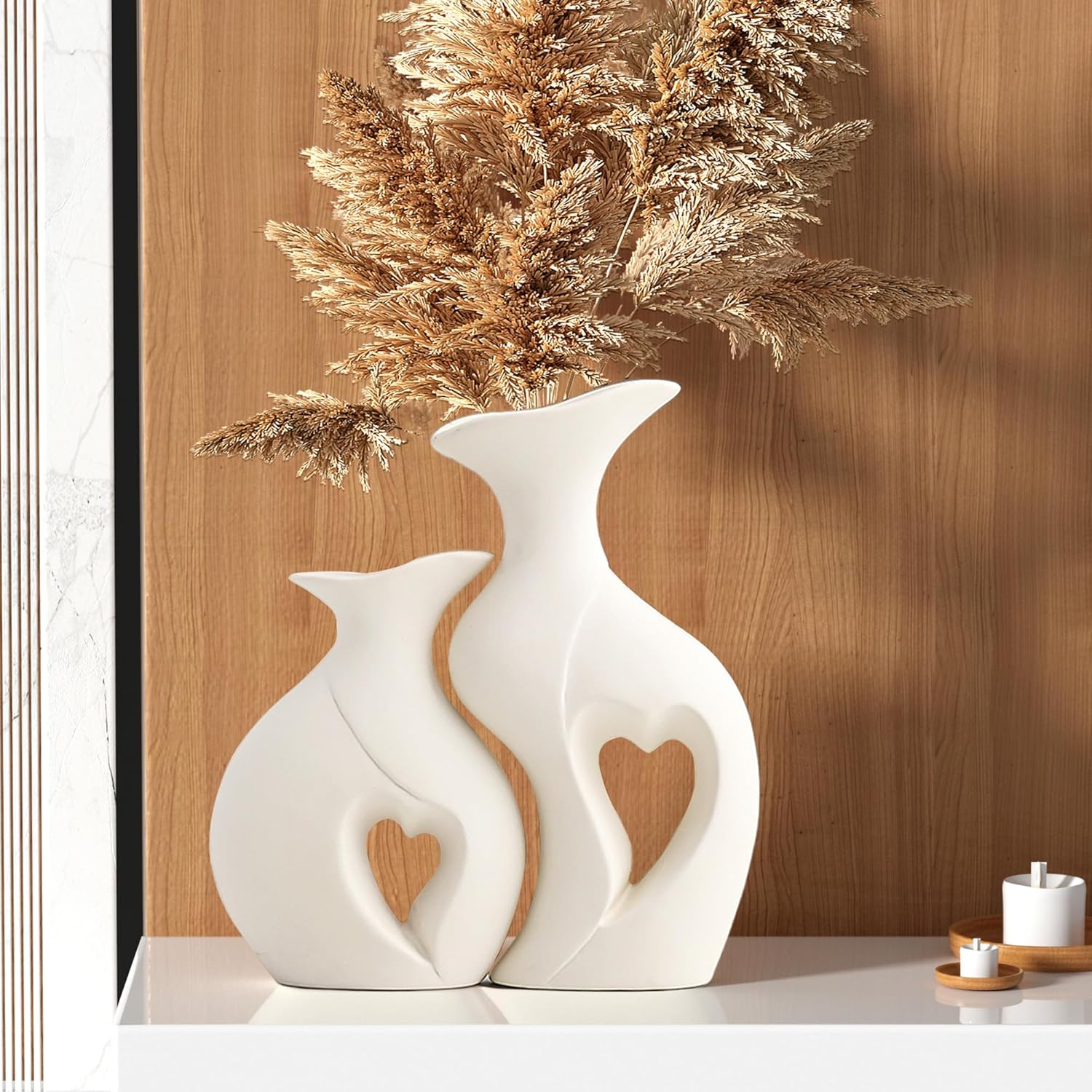 Boho Beige Flower Vase — Set of 2 — Standard White