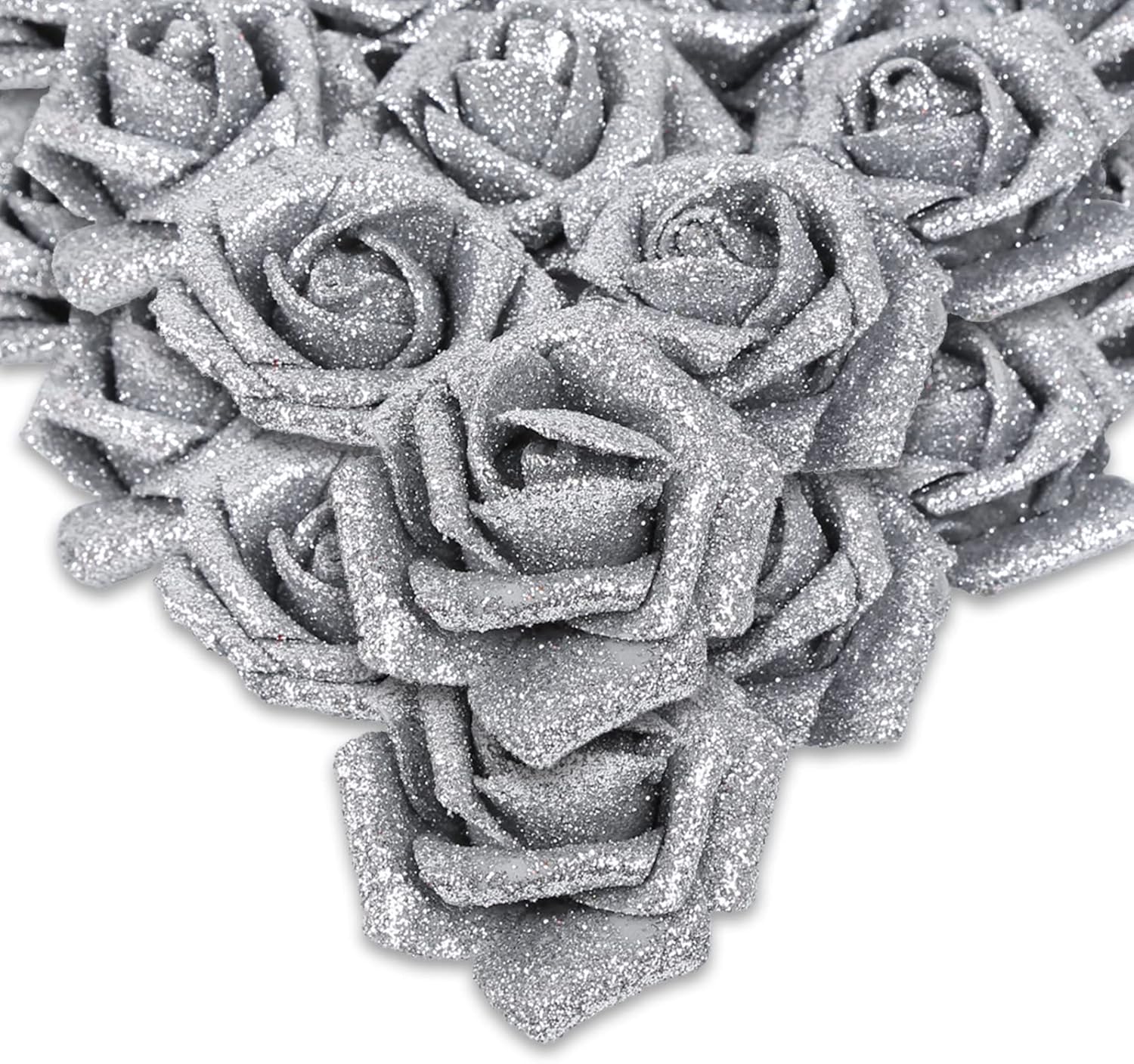 Black Artificial Flowers — 50pcs Silver