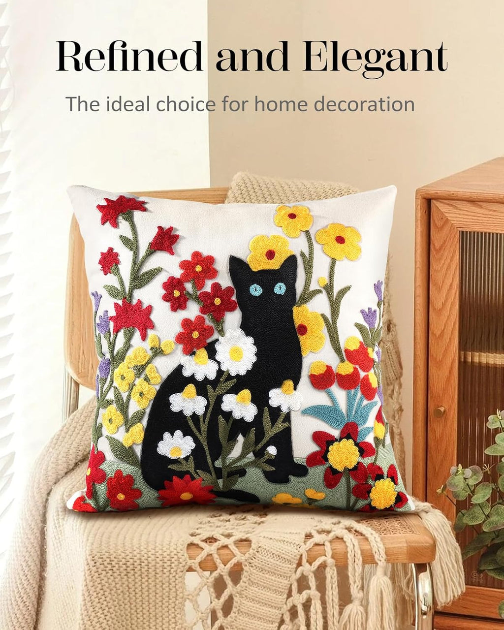 Embroidered Boho Yellow Throw Pillow Cover — 18" - View 5