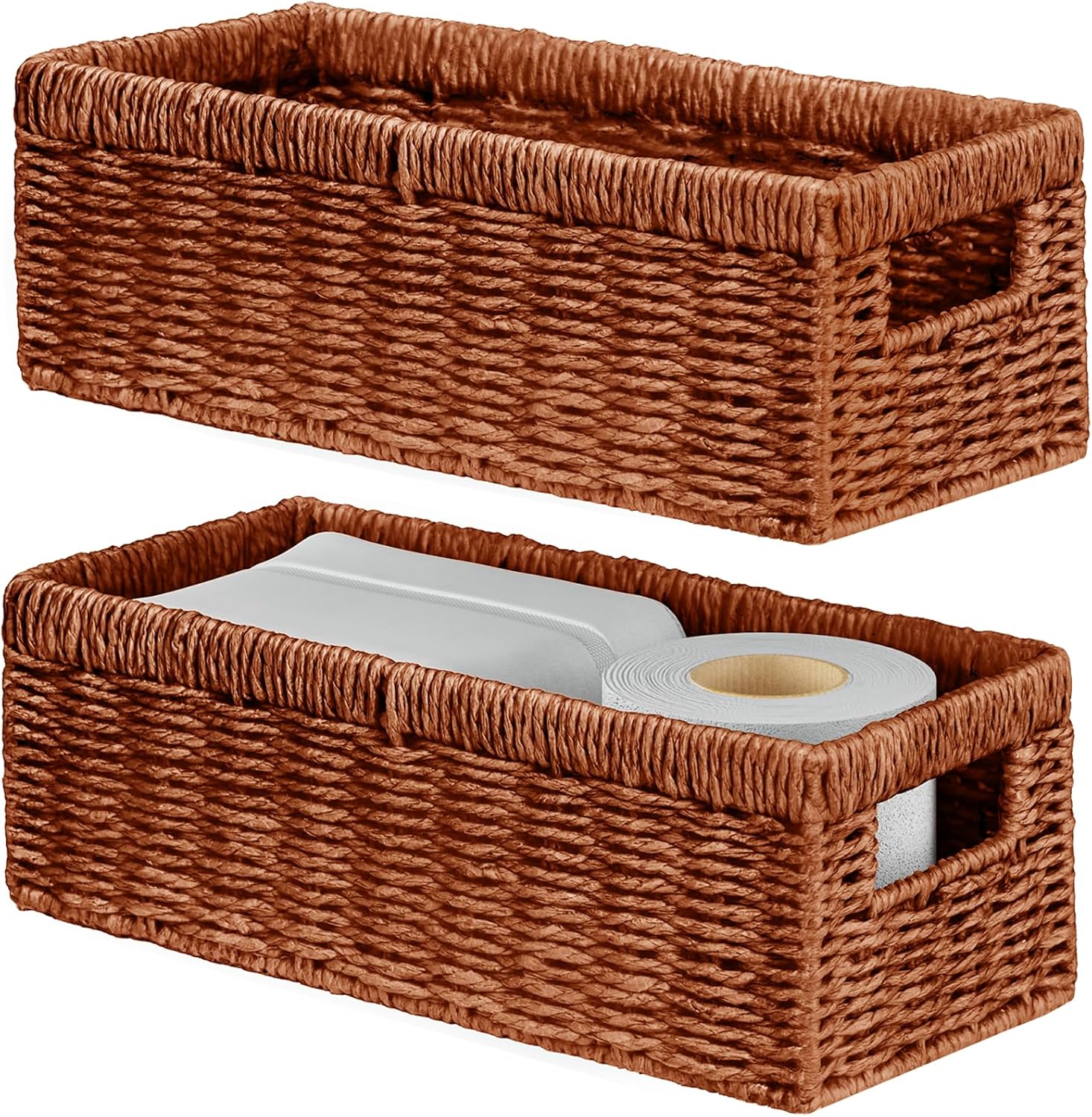 Beige Storage Basket — Paper Rope (Orange)