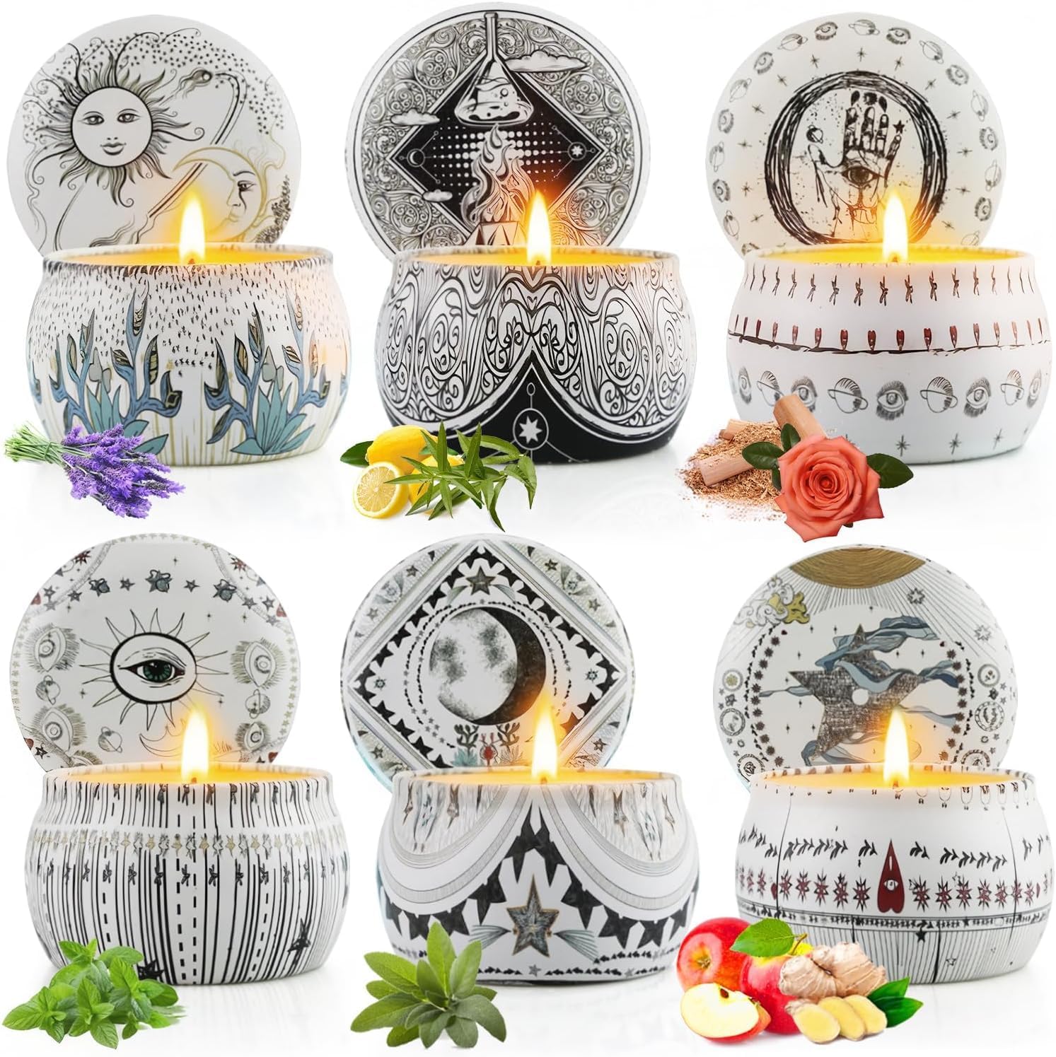 Soy Wax Boho Metal Scented Candle — Large 6-Candle Set (Boho)