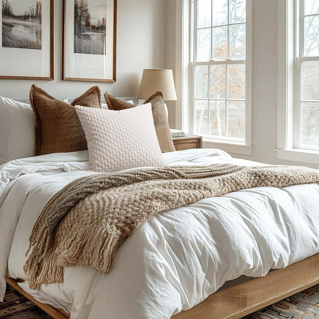 Boho Beige Throw Pillow Cover — 18" - View 8