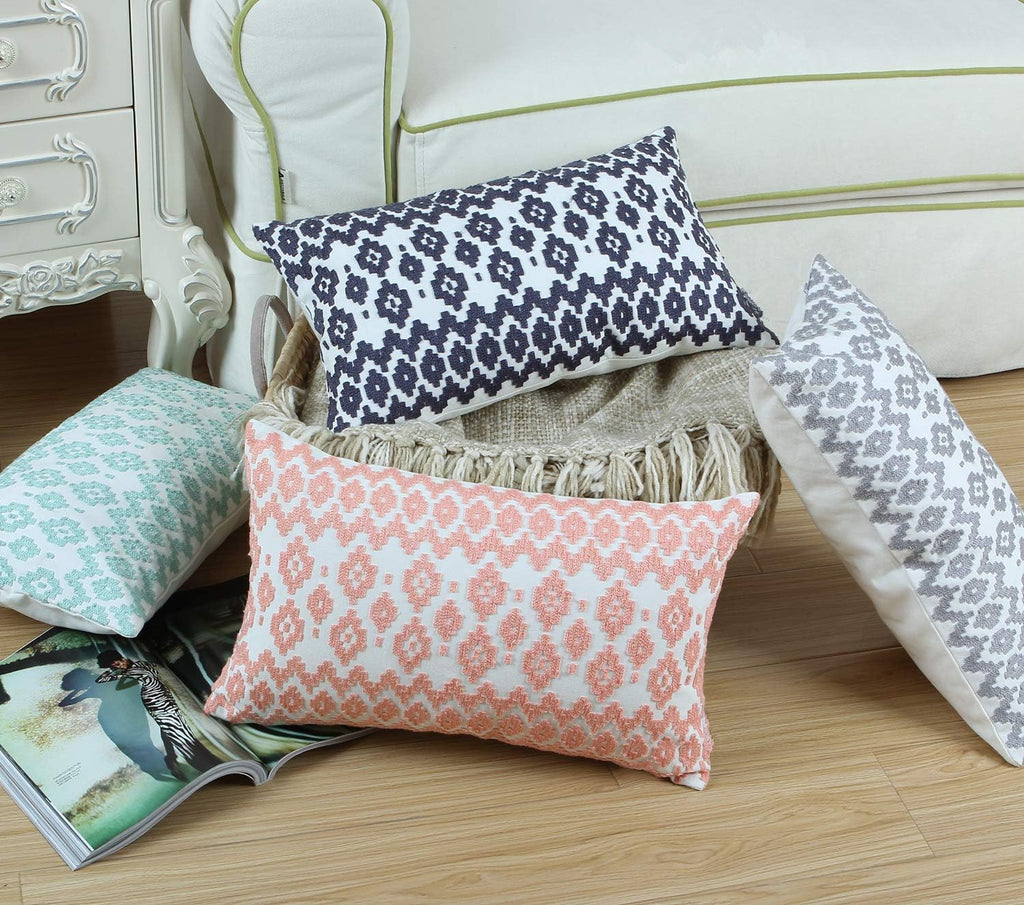 Embroidered Boho Beige Throw Pillow Cover — 20" - View 7