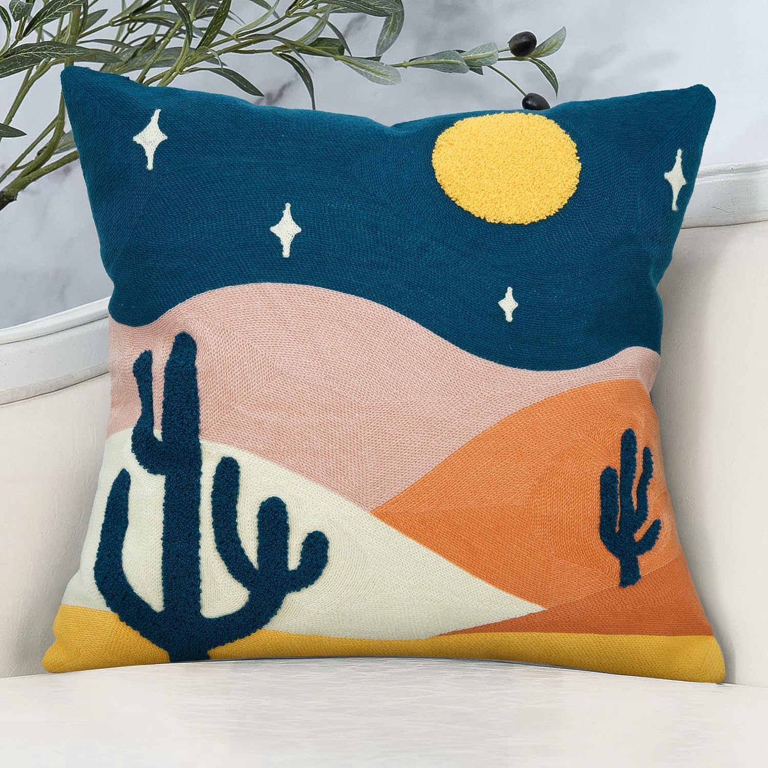 Boho Black Pillow Cover — 18" — Cactus