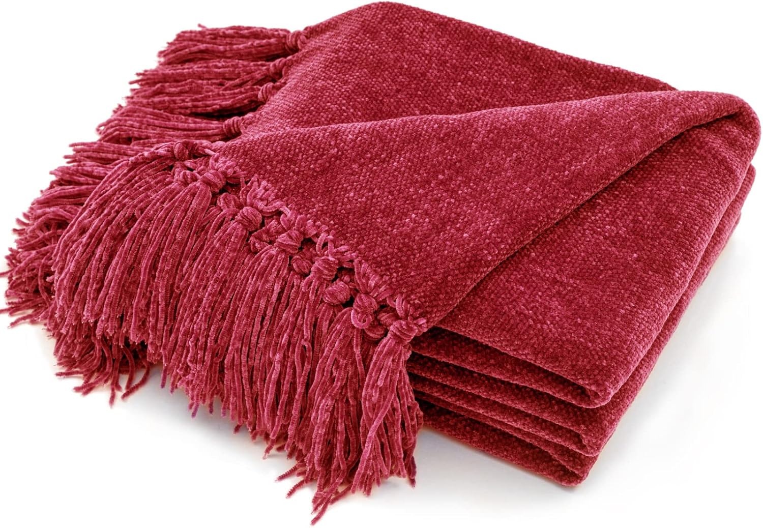 Chenille Boho Beige Throw Pillow — 50" — Red