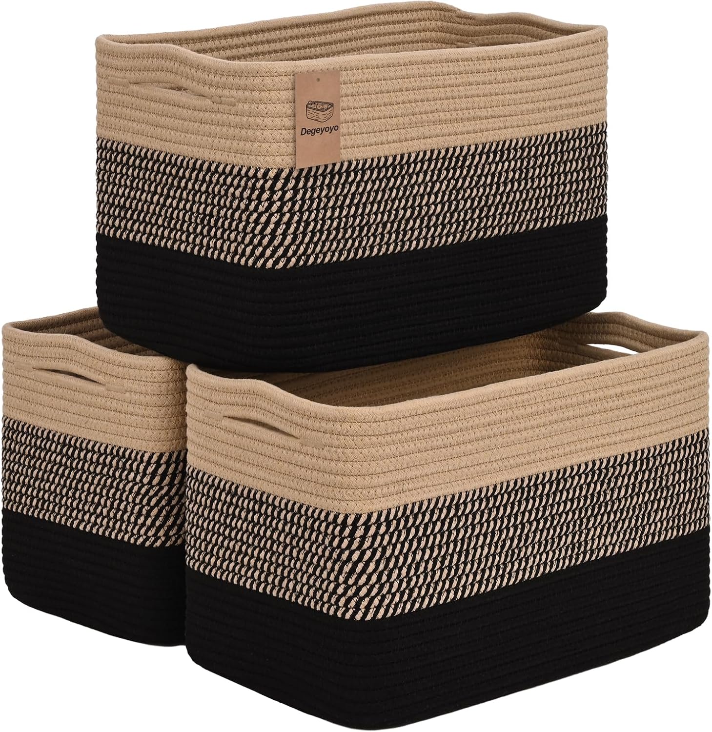 Boho Black Woven Basket — 15" — Black&Brown