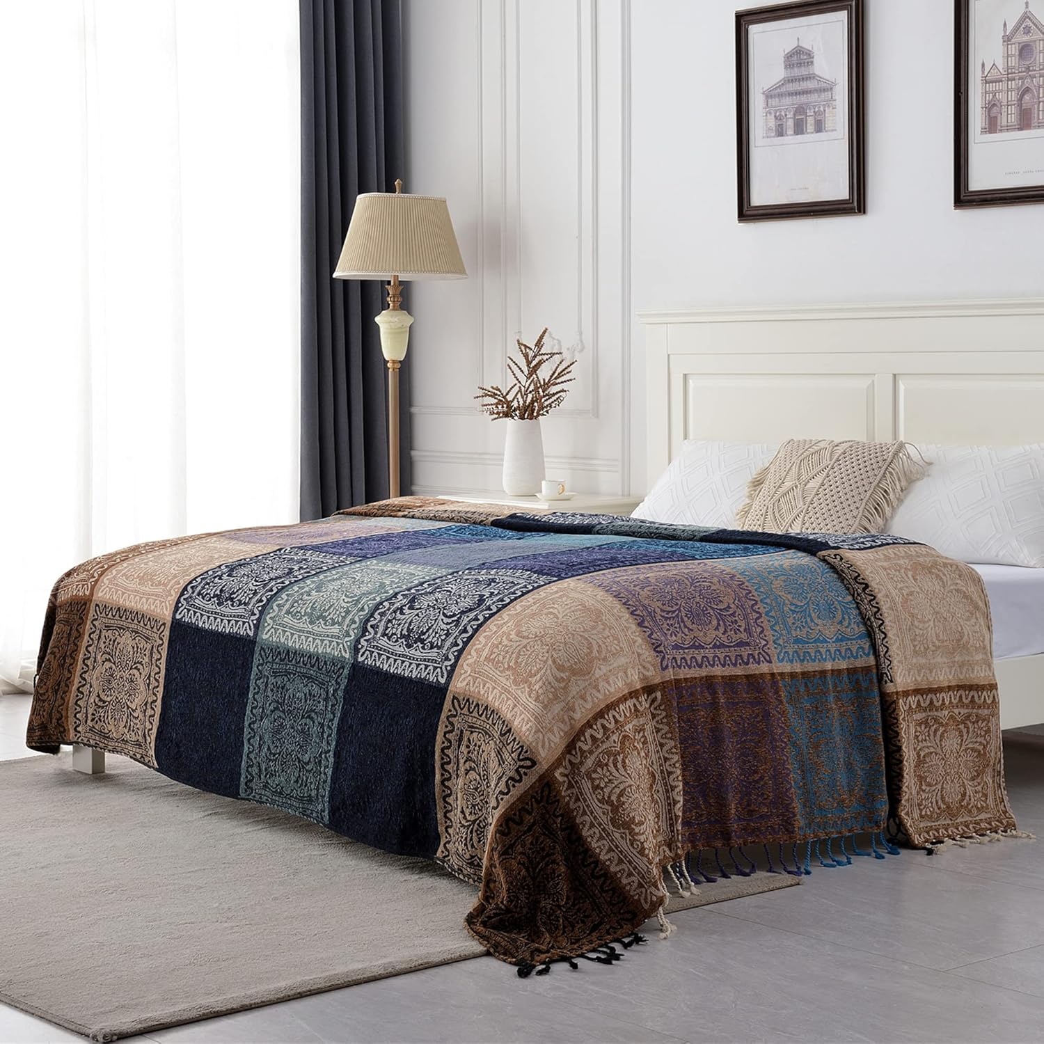 Chenille Boho Black Throw Pillow — 60" - View 6