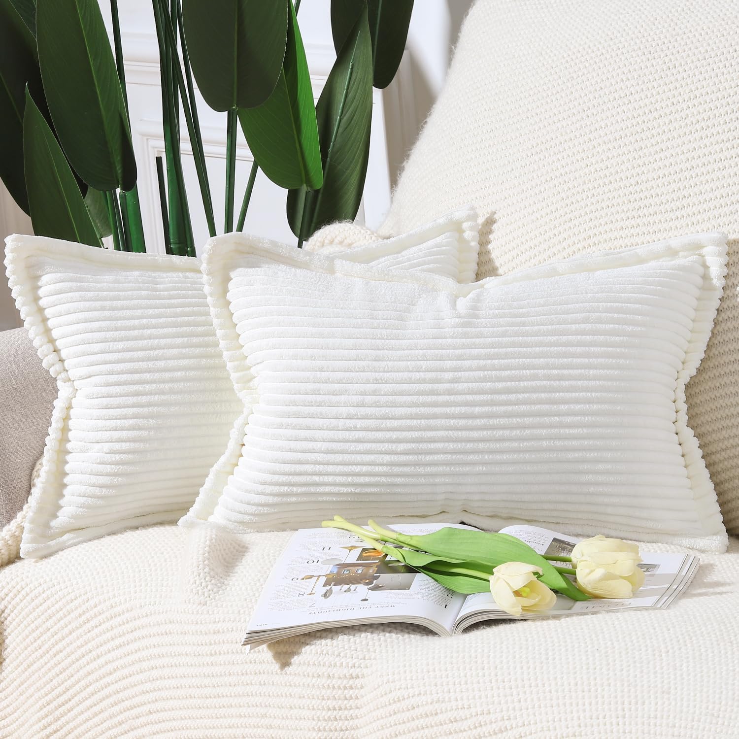 Boho Beige Throw Pillow Cover — 24" — Cream White