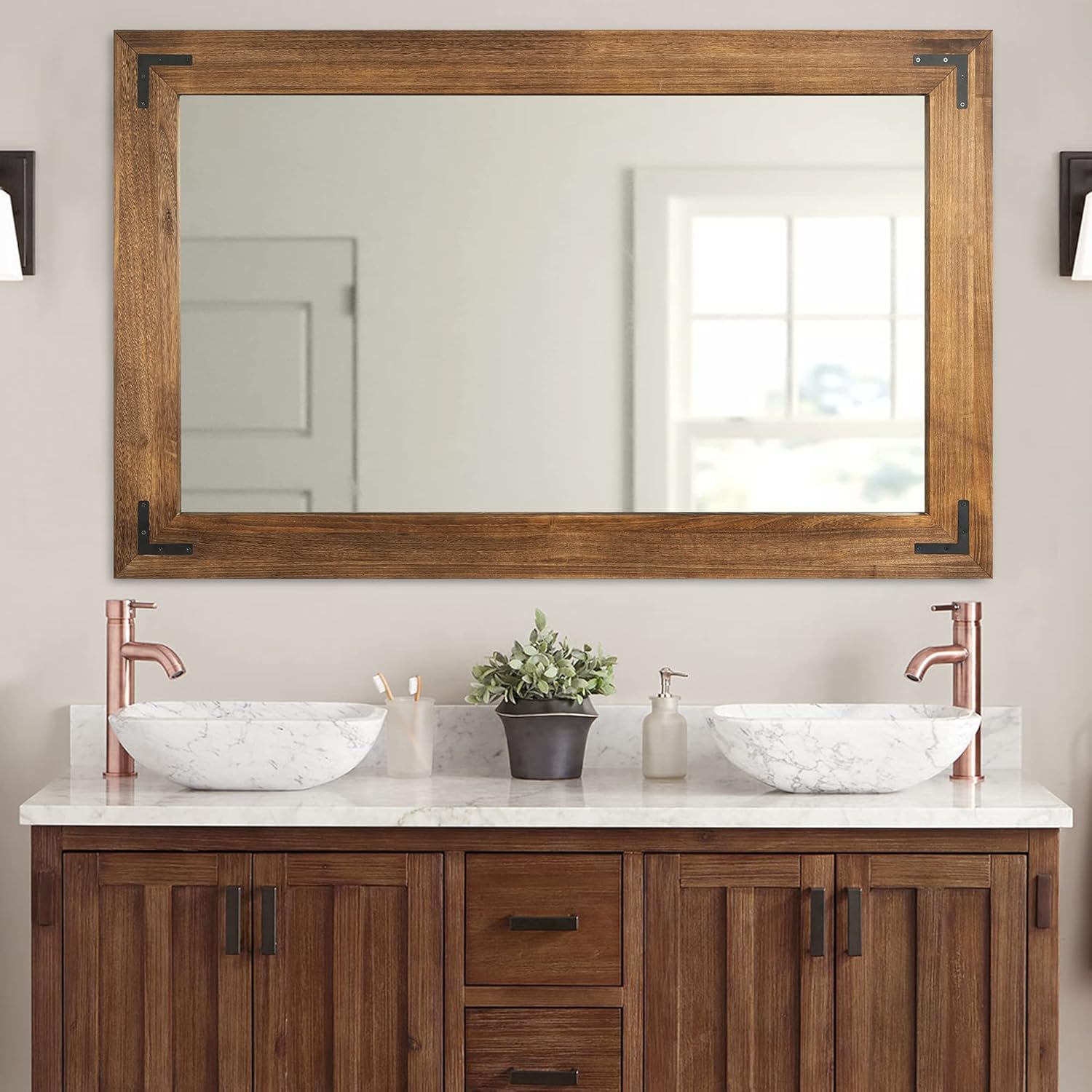 Round Farmhouse Black Wall Mirror — 32" — 48"L x 30"W