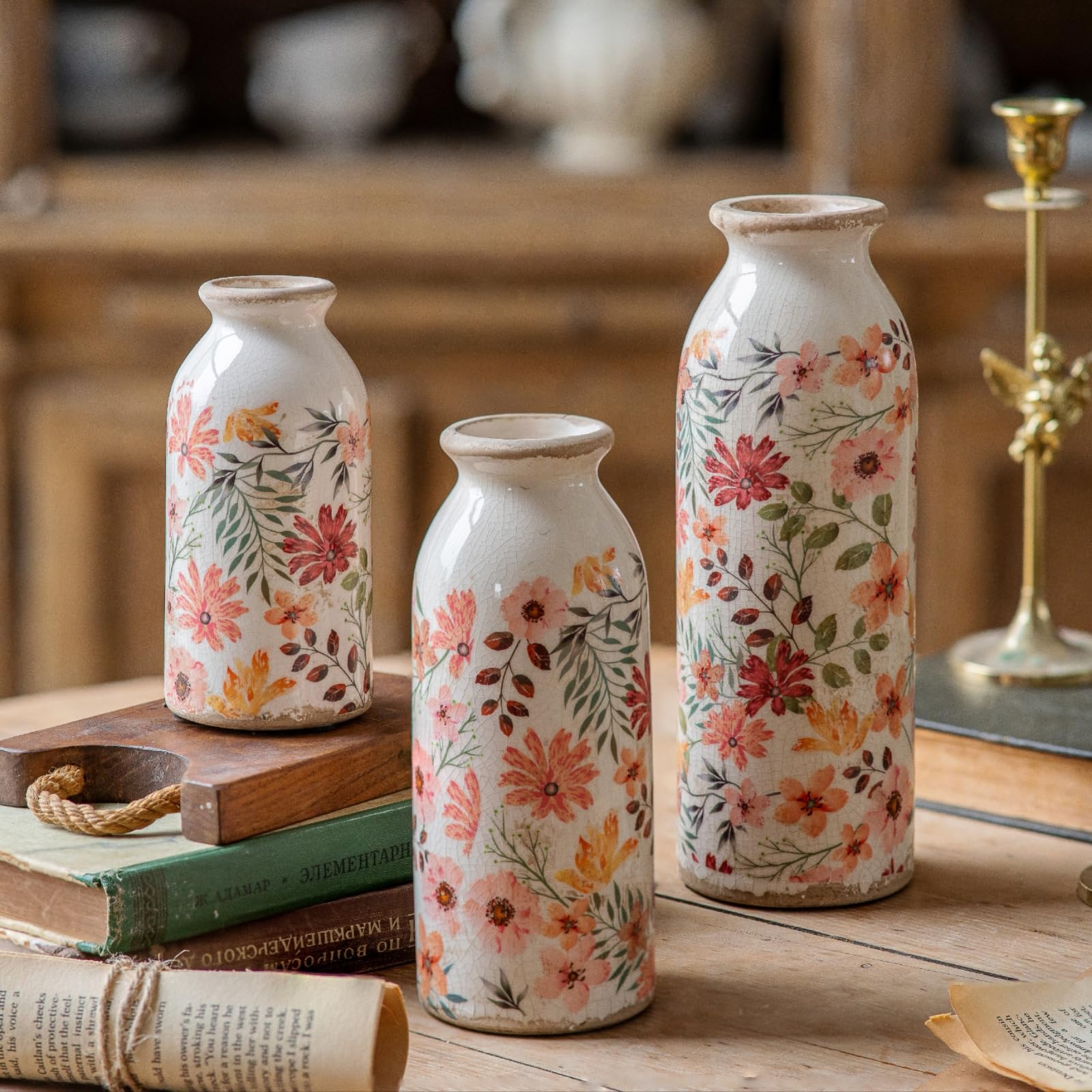 Vintage Farmhouse Green Flower Vase — Set of 3