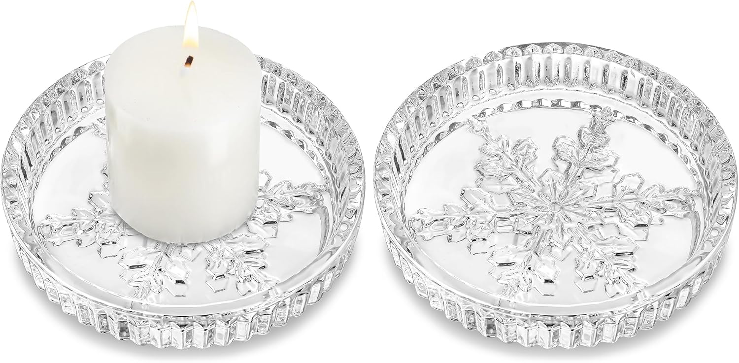 Round White Pillar Candle — 5" — Snowflake,2