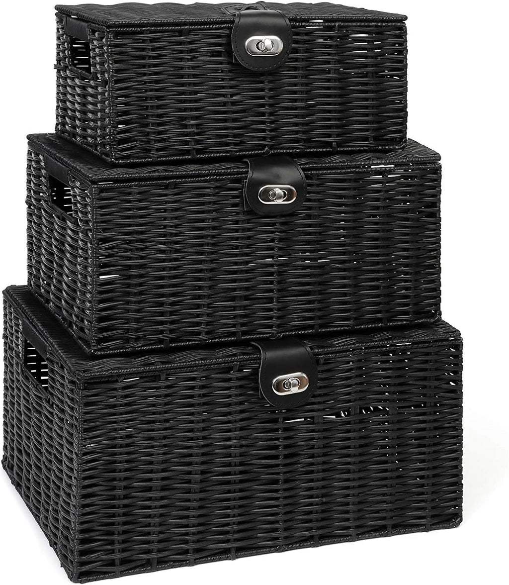 Boho Black Storage Basket — Set of 3 — Black