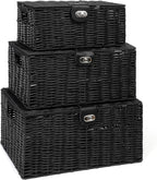 Boho Black Storage Basket — Set of 3 — Black