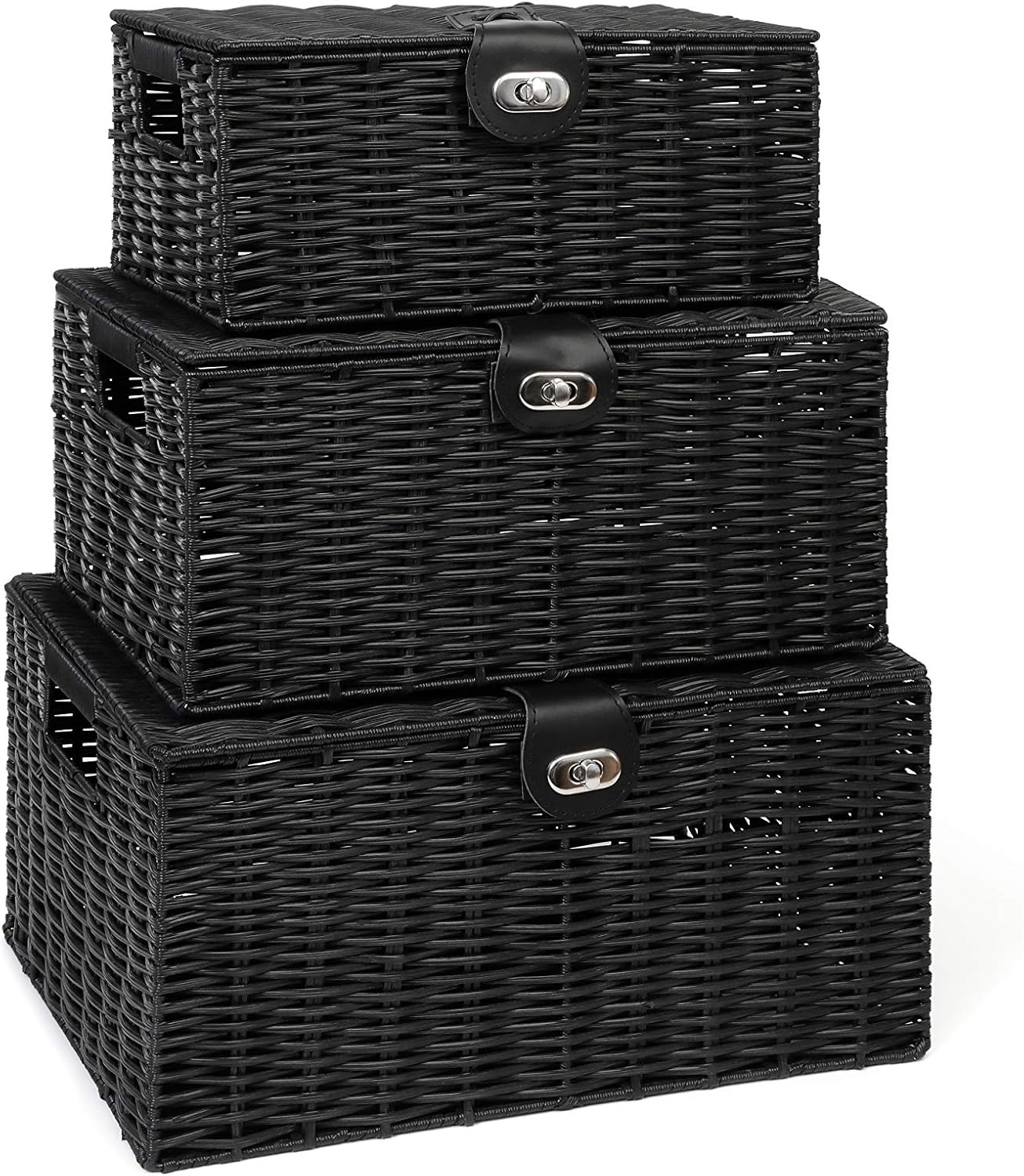 Boho Black Storage Basket — Set of 3 — Black