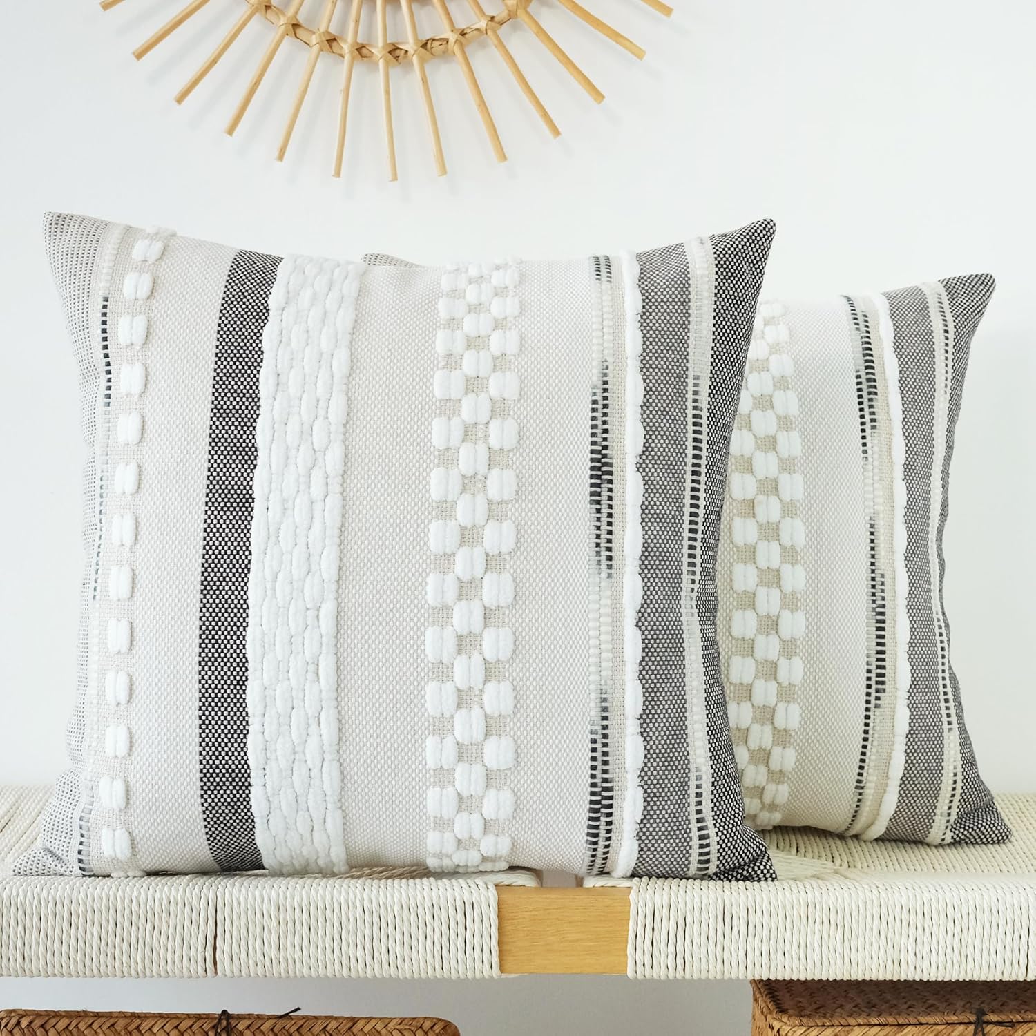 Boho Blue Throw Pillow Cover — 18" — White Stripe