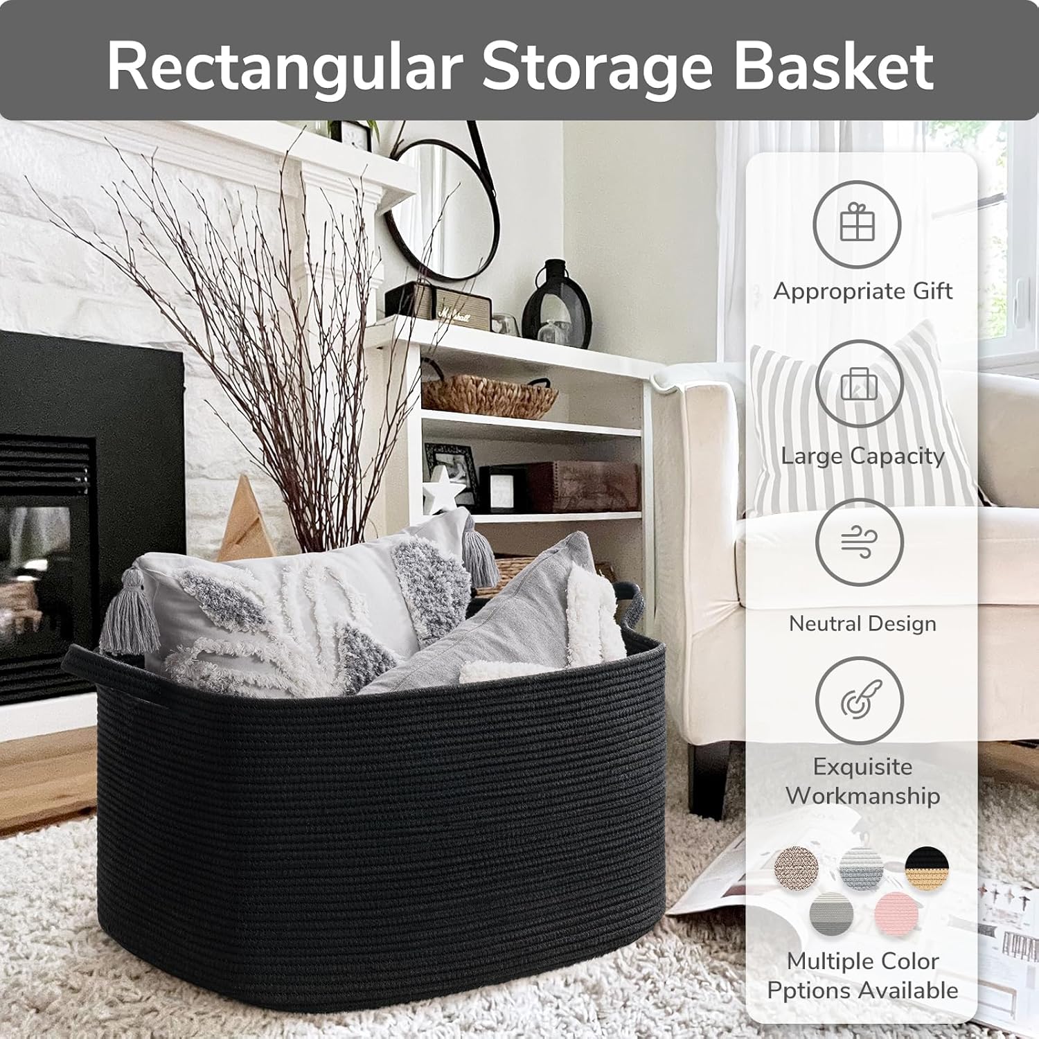 Boho Black Throw Pillow — 21.6" - View 7