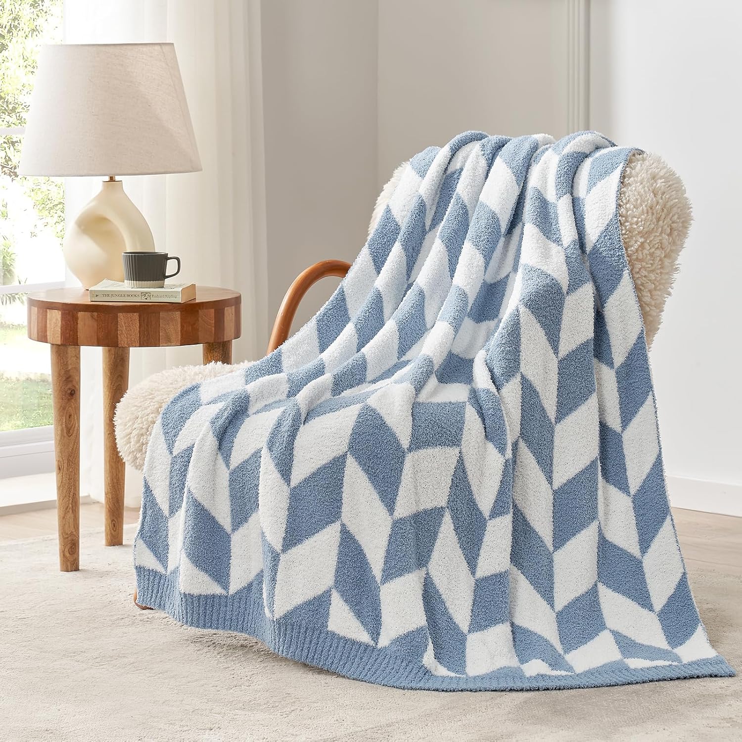 Knit Beige Throw Pillow — 50" — Chevron Blue