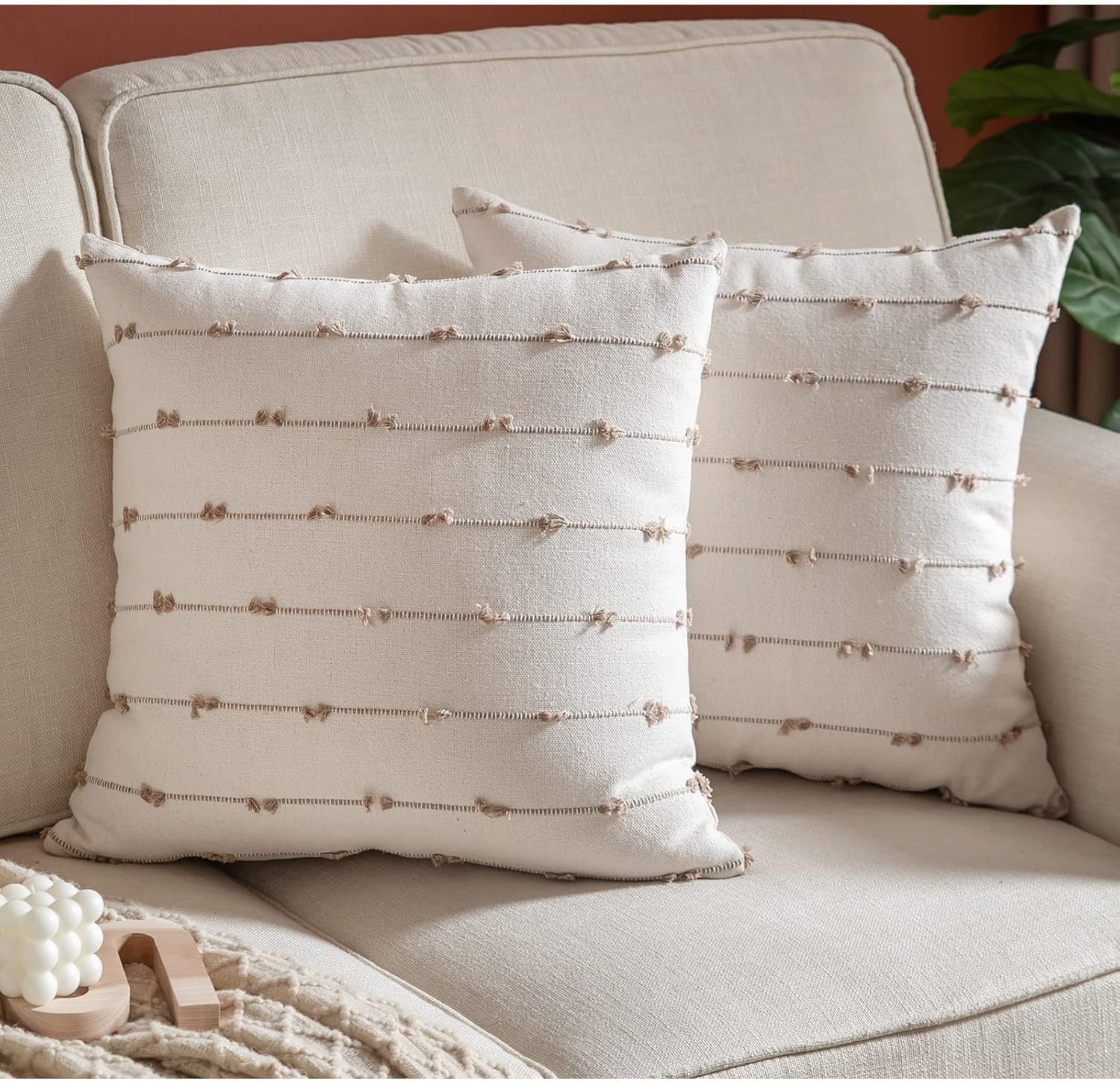 Boho Black Throw Pillow Cover — 22" — Stone Grey Off White