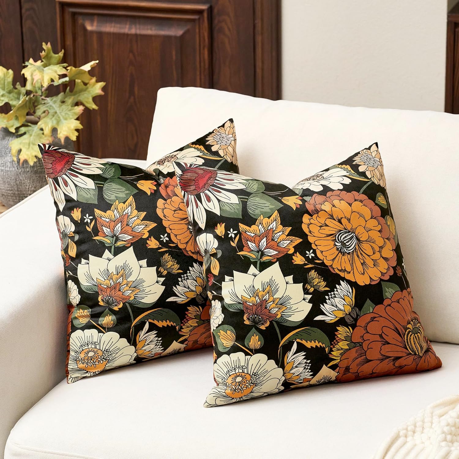 Velvet Boho Orange Throw Pillow Cover — 18" - View 4