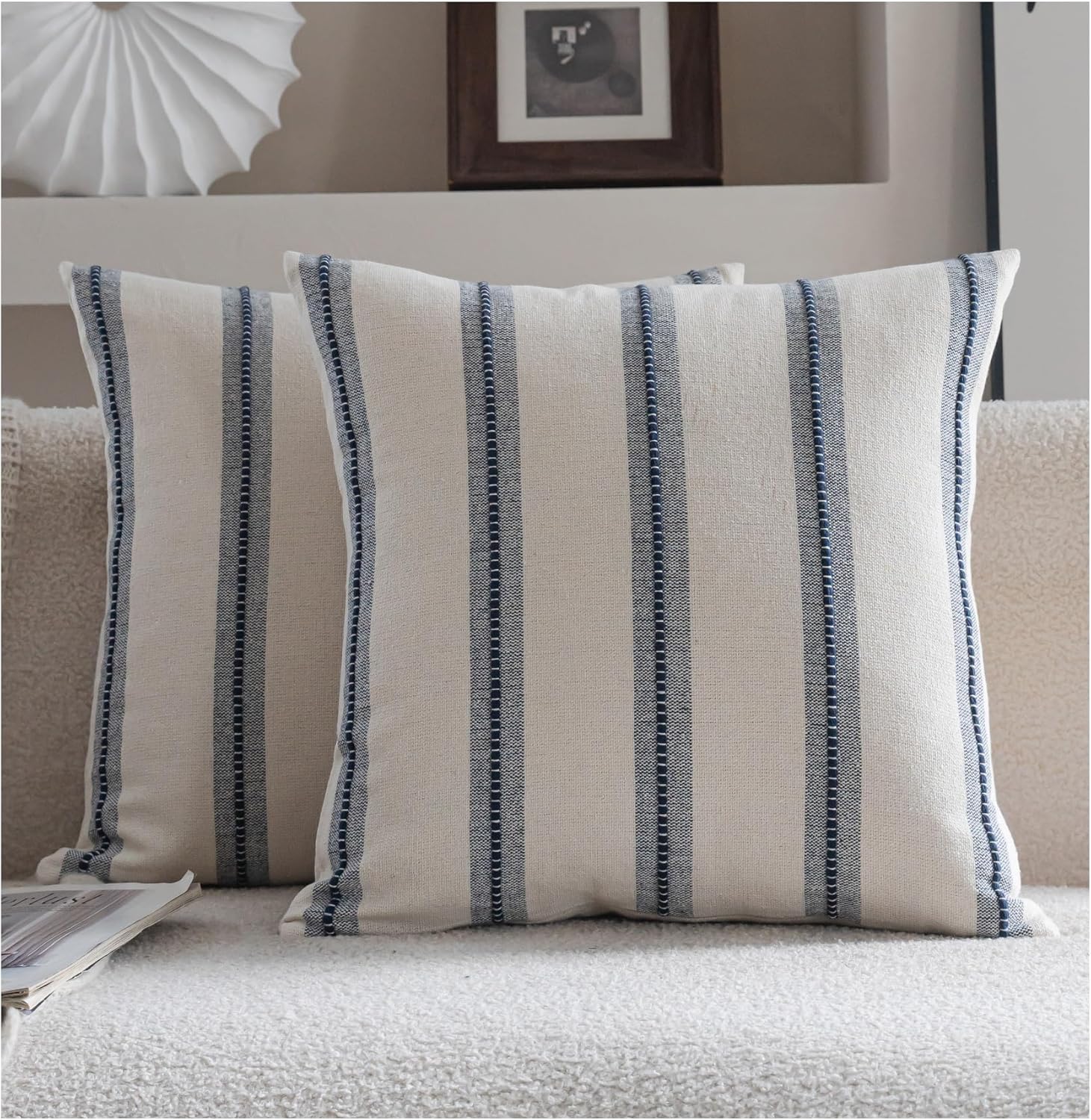 Boho Beige Throw Pillow Cover — 18" — Navy Blue