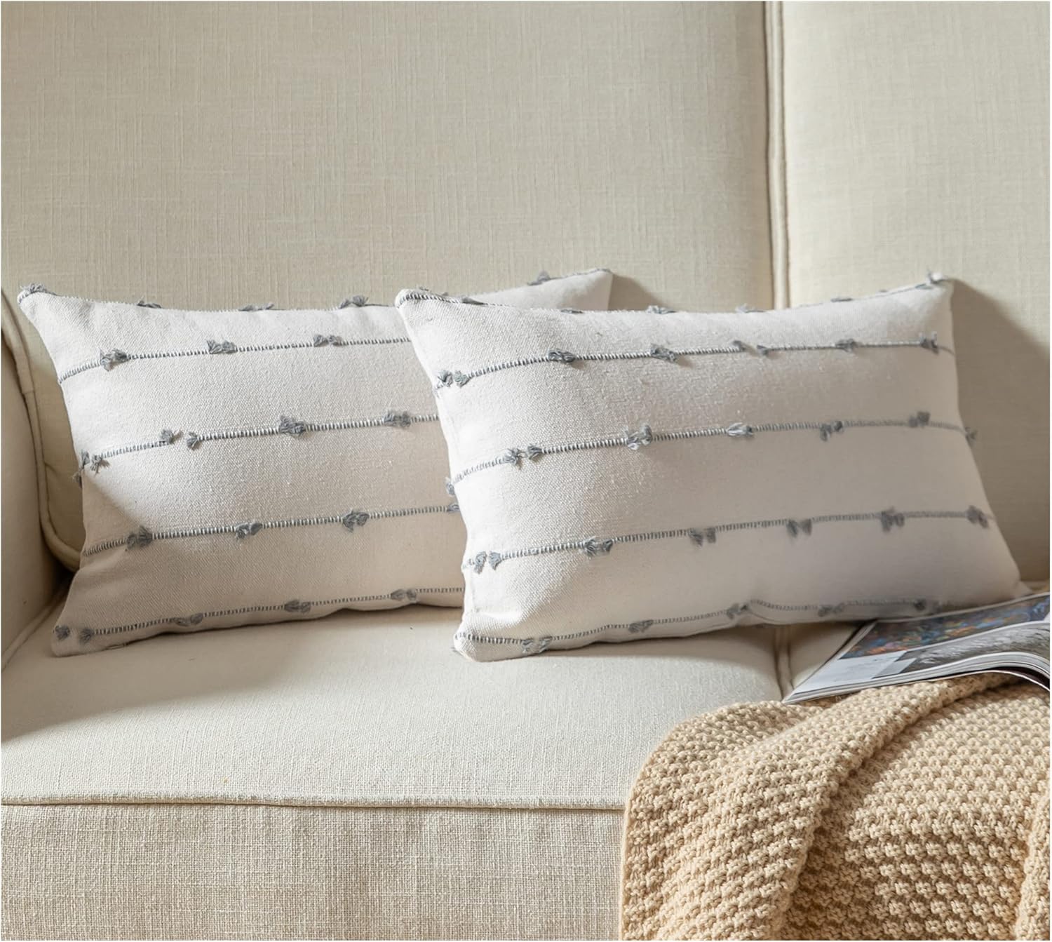 Boho Black Throw Pillow Cover — 22" — Grey Off White