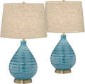 Linen Mid-Century Ceramic Table Lamp — 24" — Two Set
