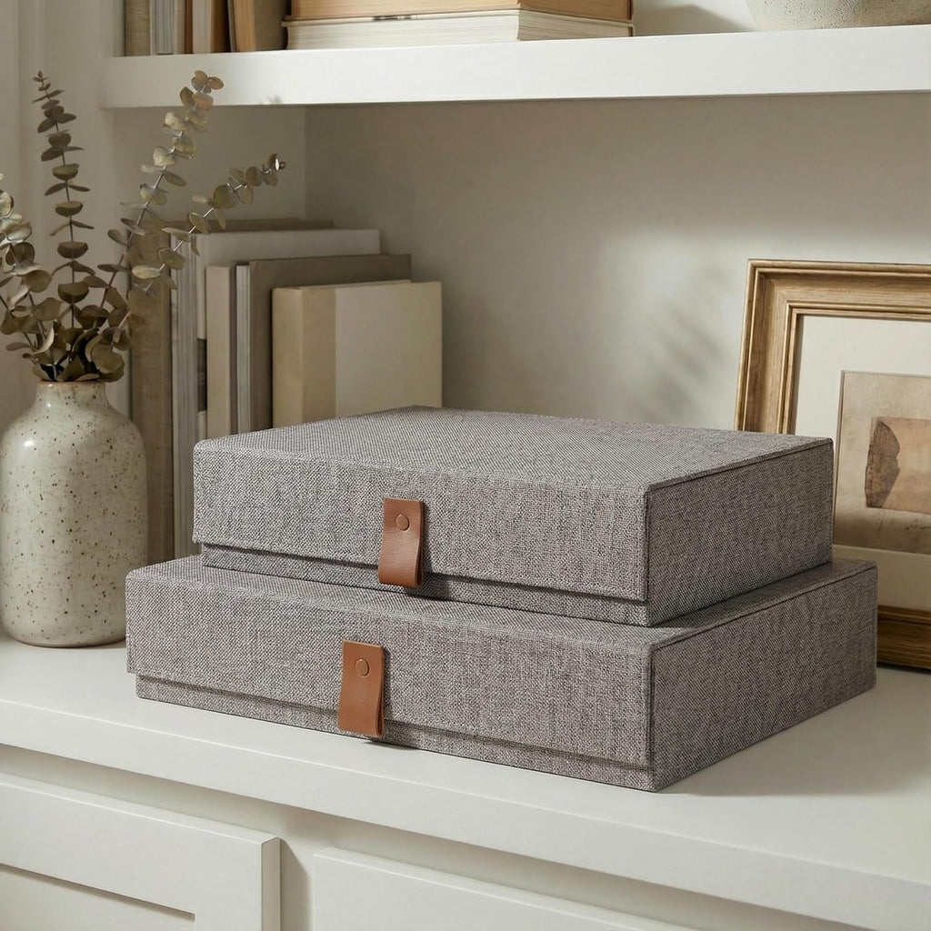 Linen Green Storage Basket — Set of 2 — Gray