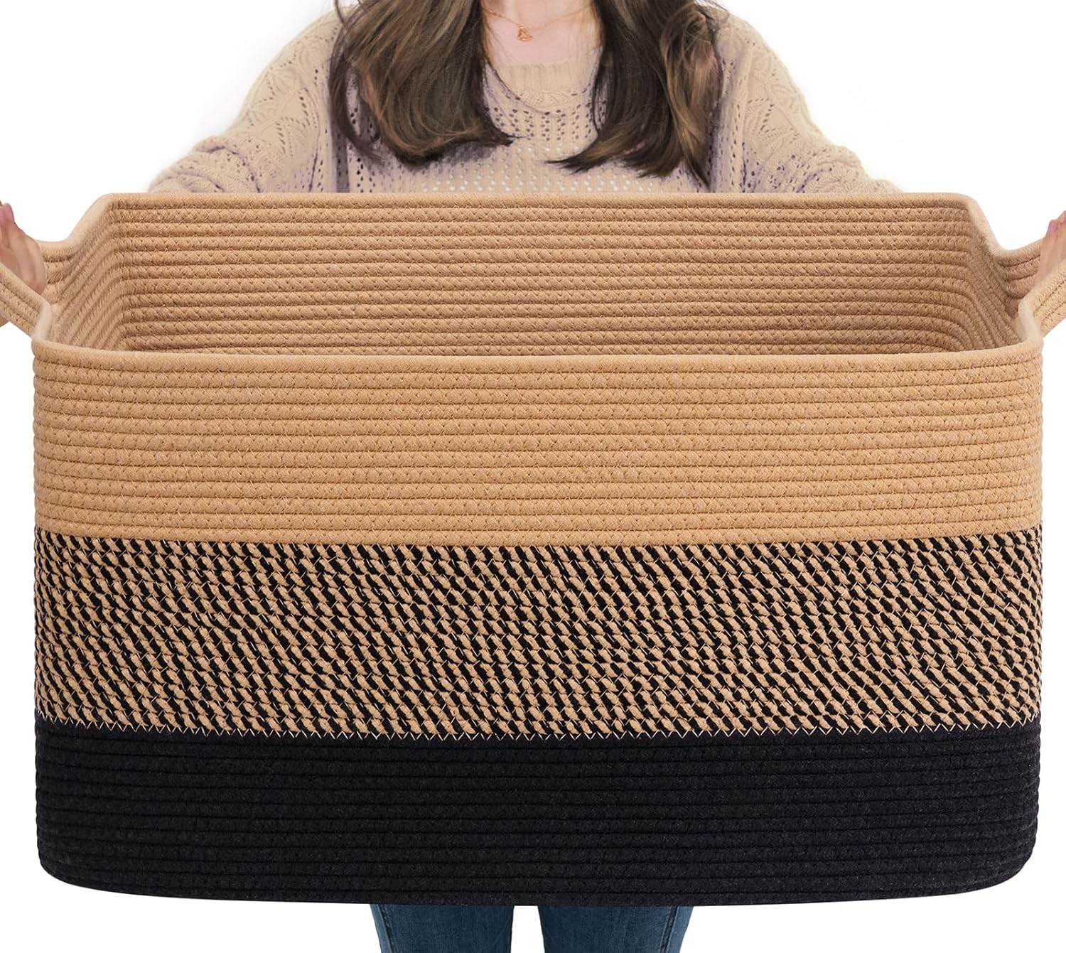 Boho Black Woven Basket — 13" — Gradient Black
