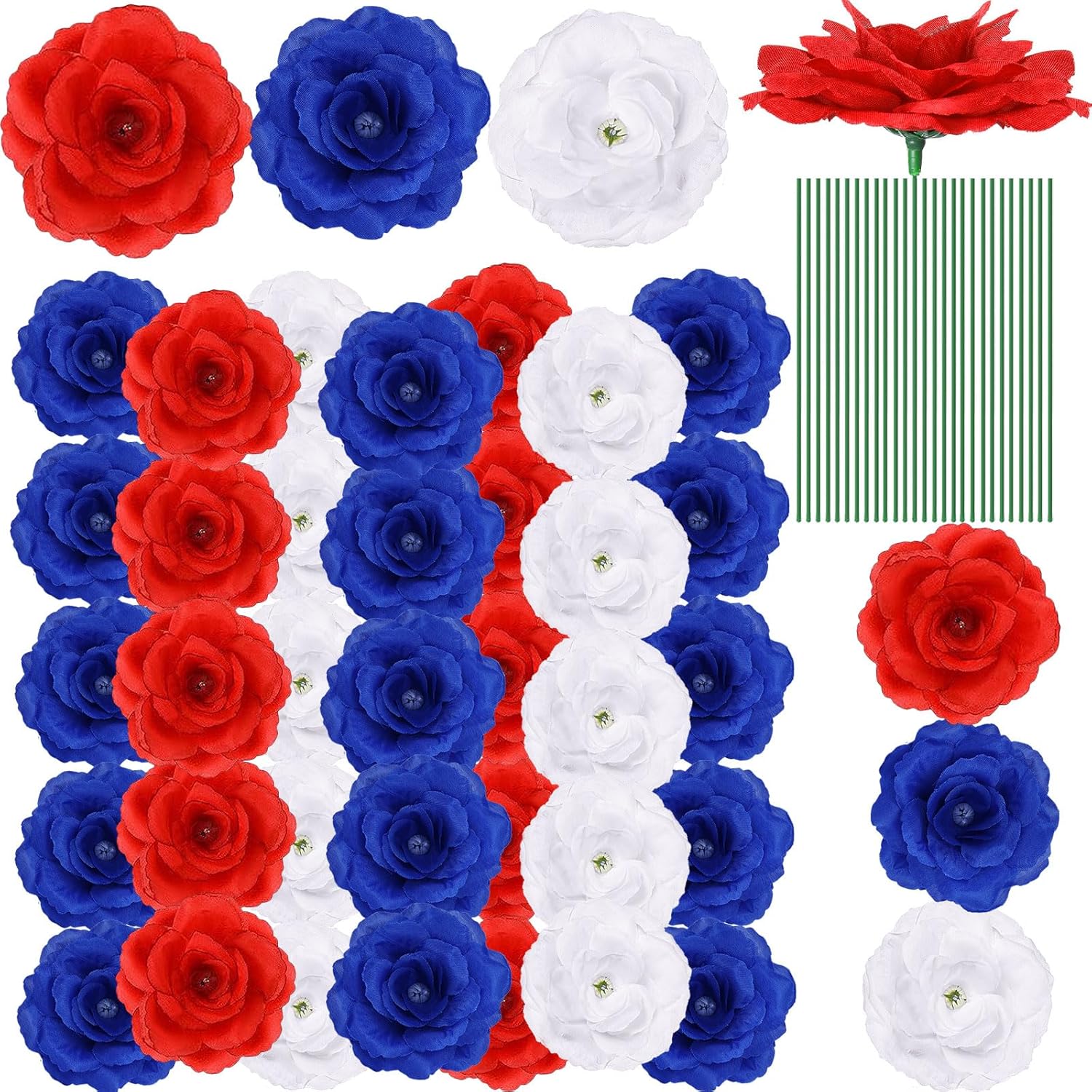 Black Artificial Flowers — Blue, White, Red