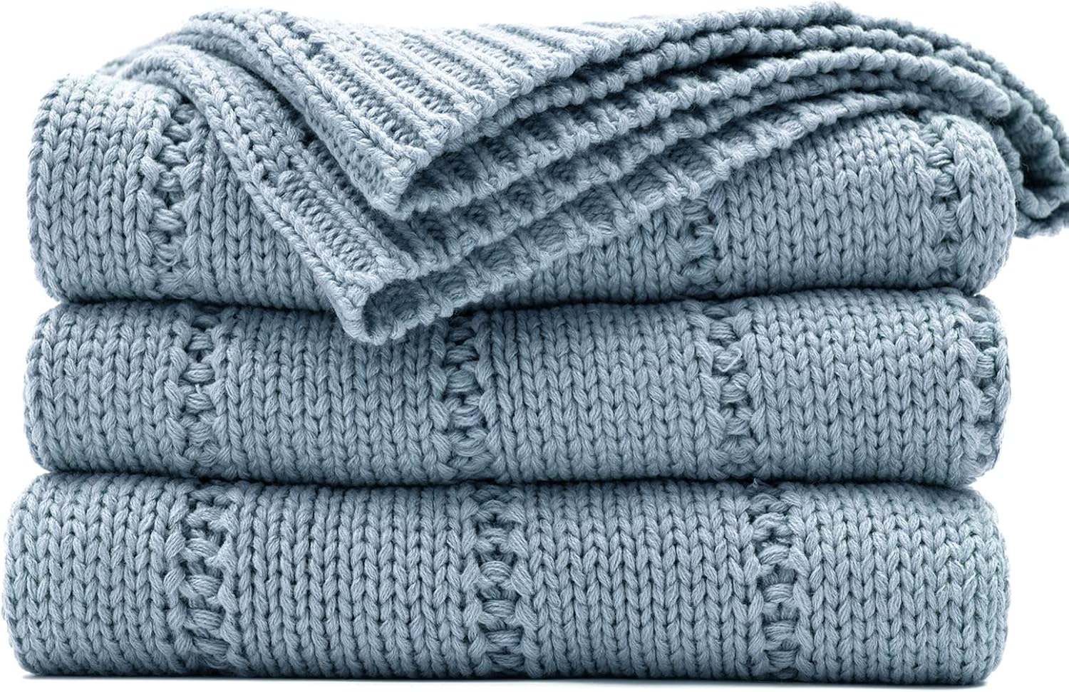 Knit Beige Throw Pillow — 50" — Blue