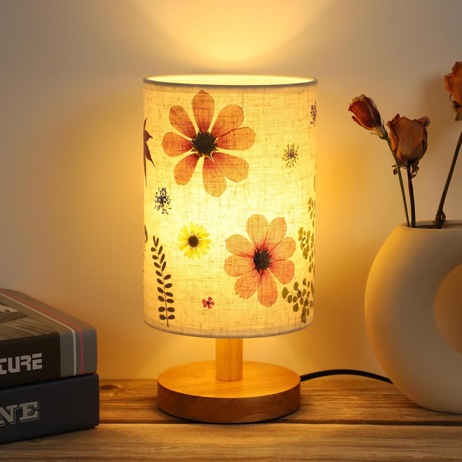 Vintage Purple Bedside Lamp — Two purple flowers