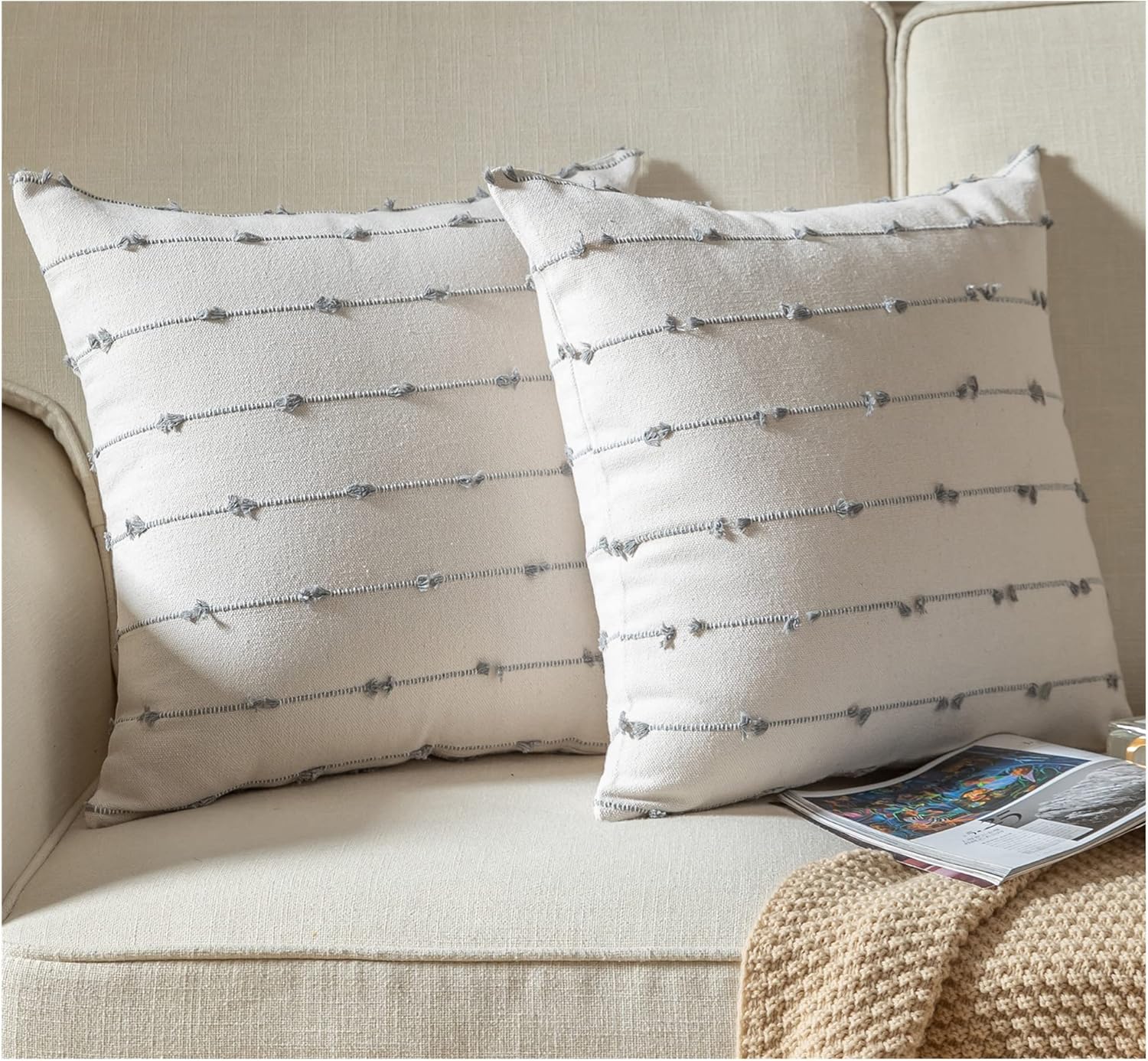 Boho Black Throw Pillow Cover — 22" — Grey Off White