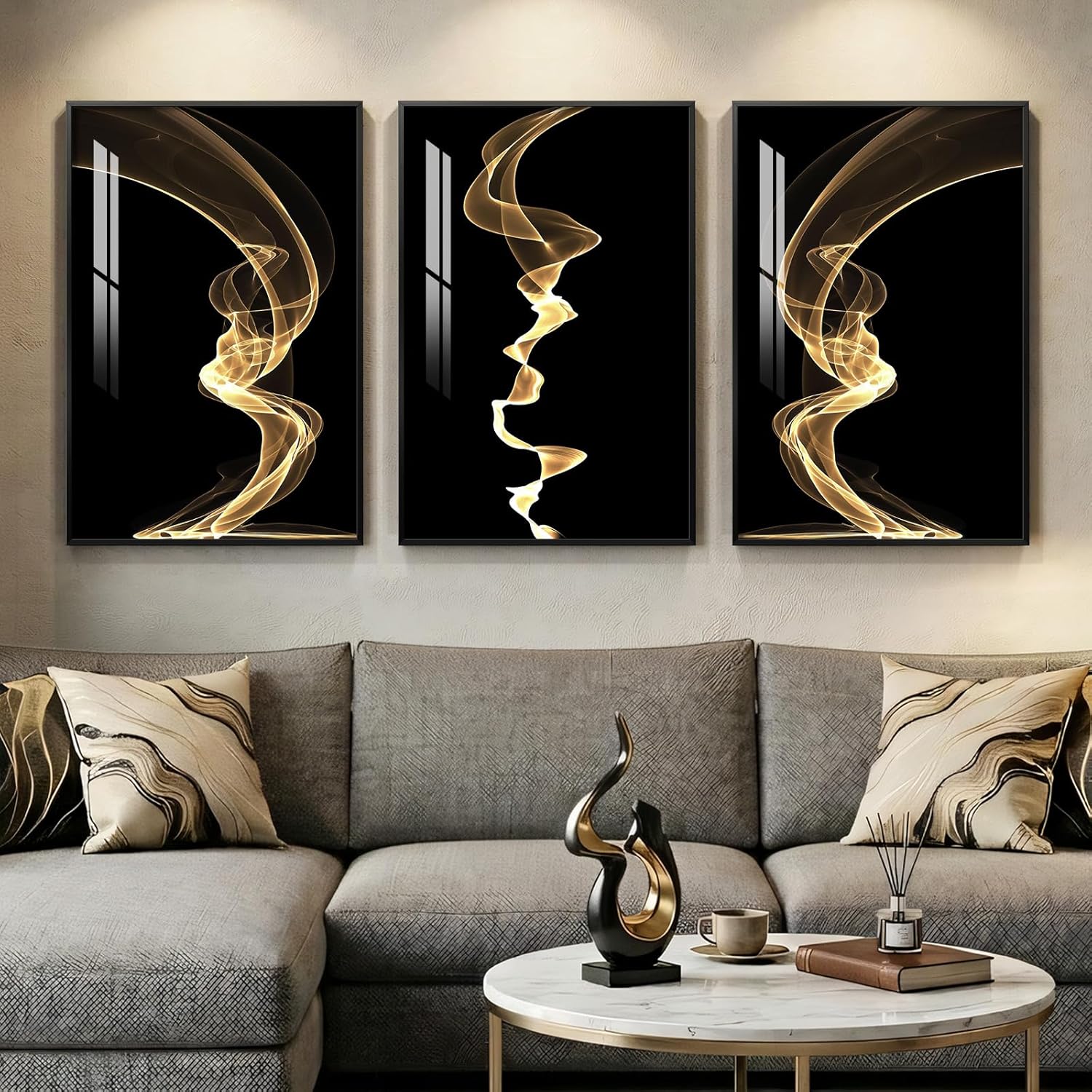 Framed Luxe Black Wall Decor — 36" — 36" H x 24" W x 3Pcs