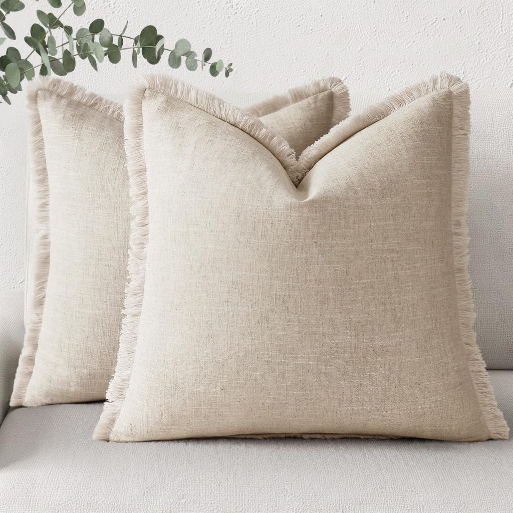 Linen Boho Beige Throw Pillow Cover — 18"