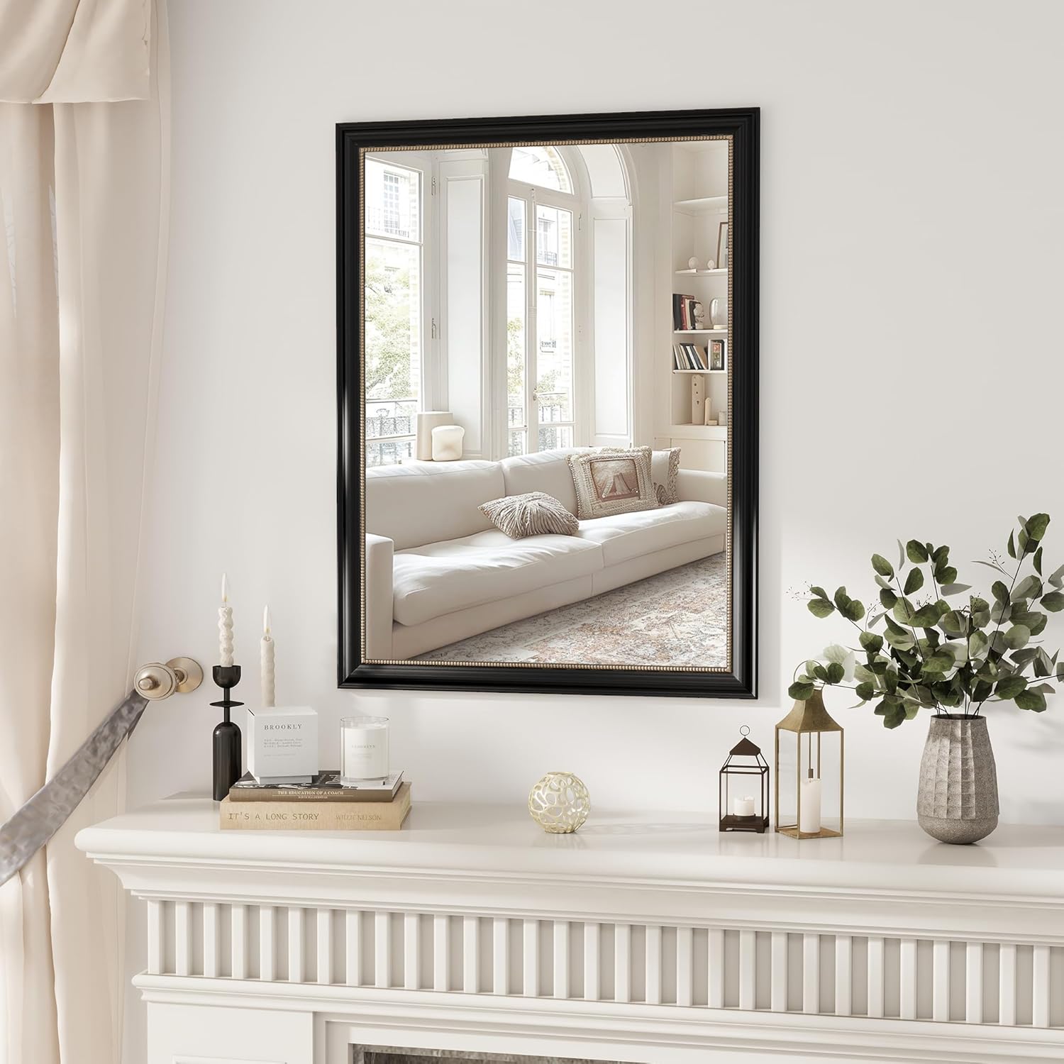Rectangular Beige Wall Mirror — 36" — Rectangle - Black