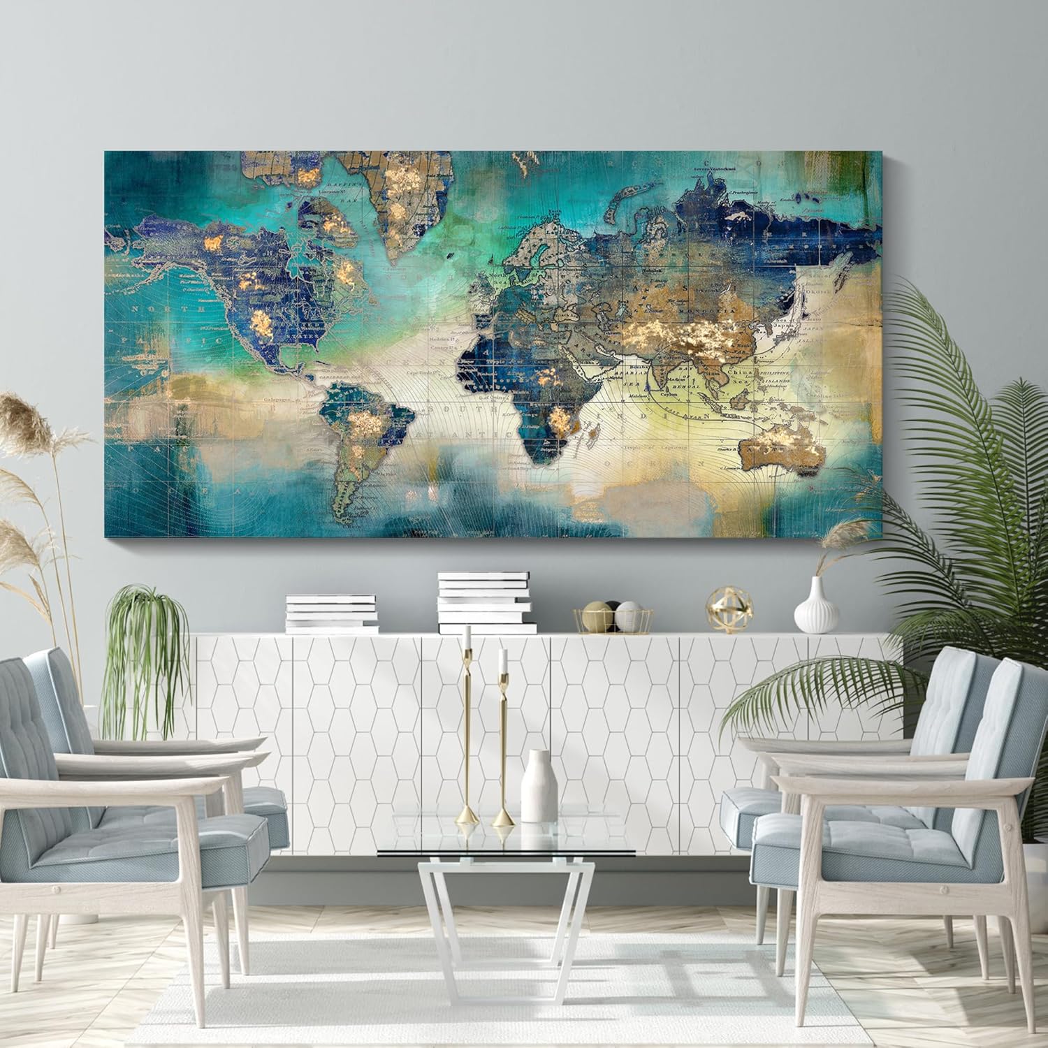 Framed Modern Black Wall Art — 40" — World Map Wall Art